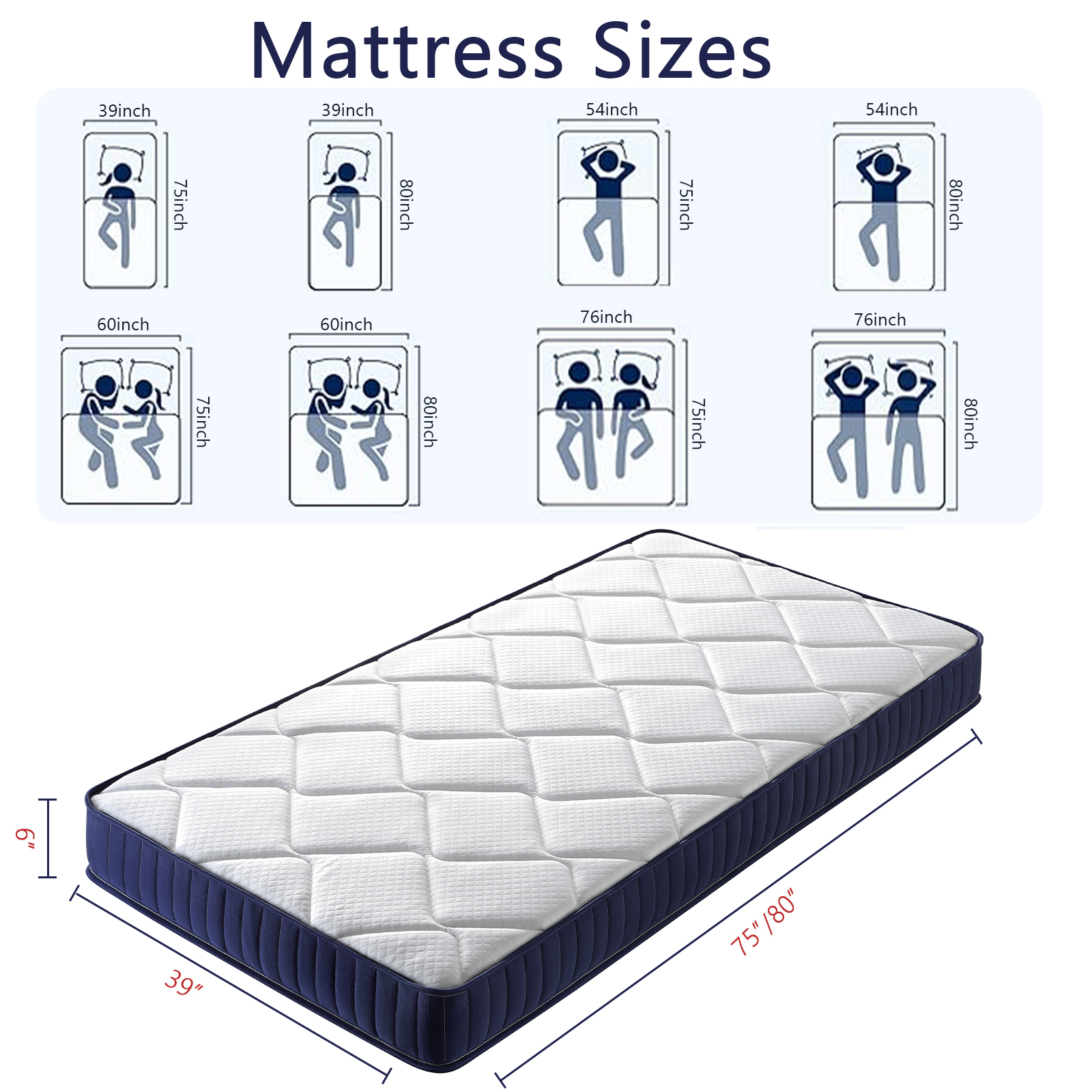 Twin Mattress 6 Inch, Twin Size Mattresses Hybrid Innerspring Mattress in a Box, Twin Foam Spring Mattress with Motion Isolation & Pressure Relief for Twin Bed Frames, Medium Soft, White+Blue - Image 3