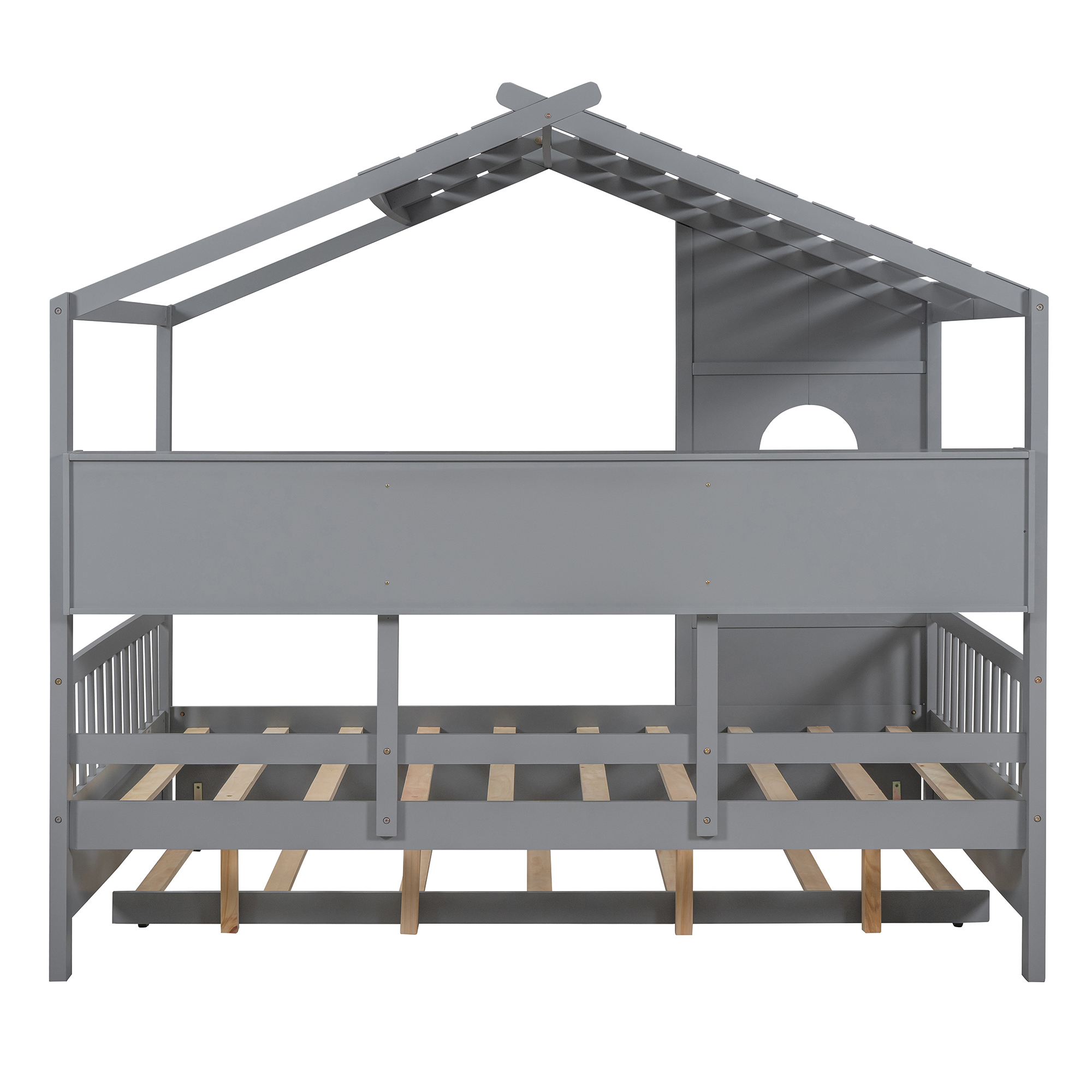 Wooden Full Size House Bed With Trundle, Modern Design for Kids with Storage Shlef, Gray(old SKU HL000095AAE) - Image 6