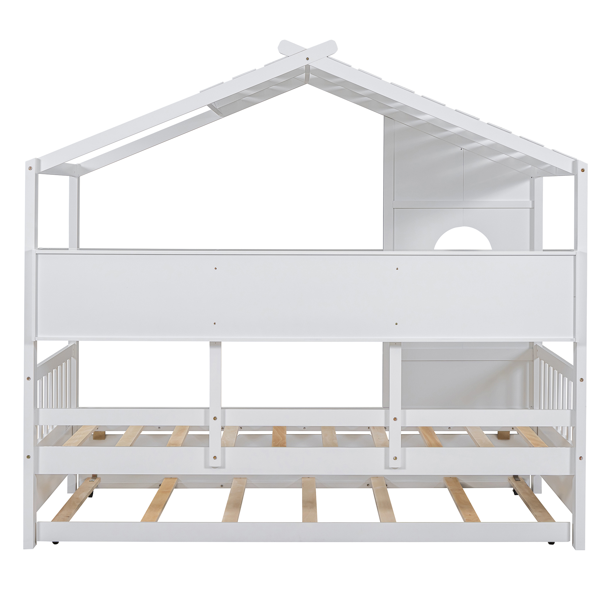 Wooden Twin Size House Bed With Trundle, Modern Design for Kids with Storage Shlef, White(old SKU HL000094AAK) - Image 6