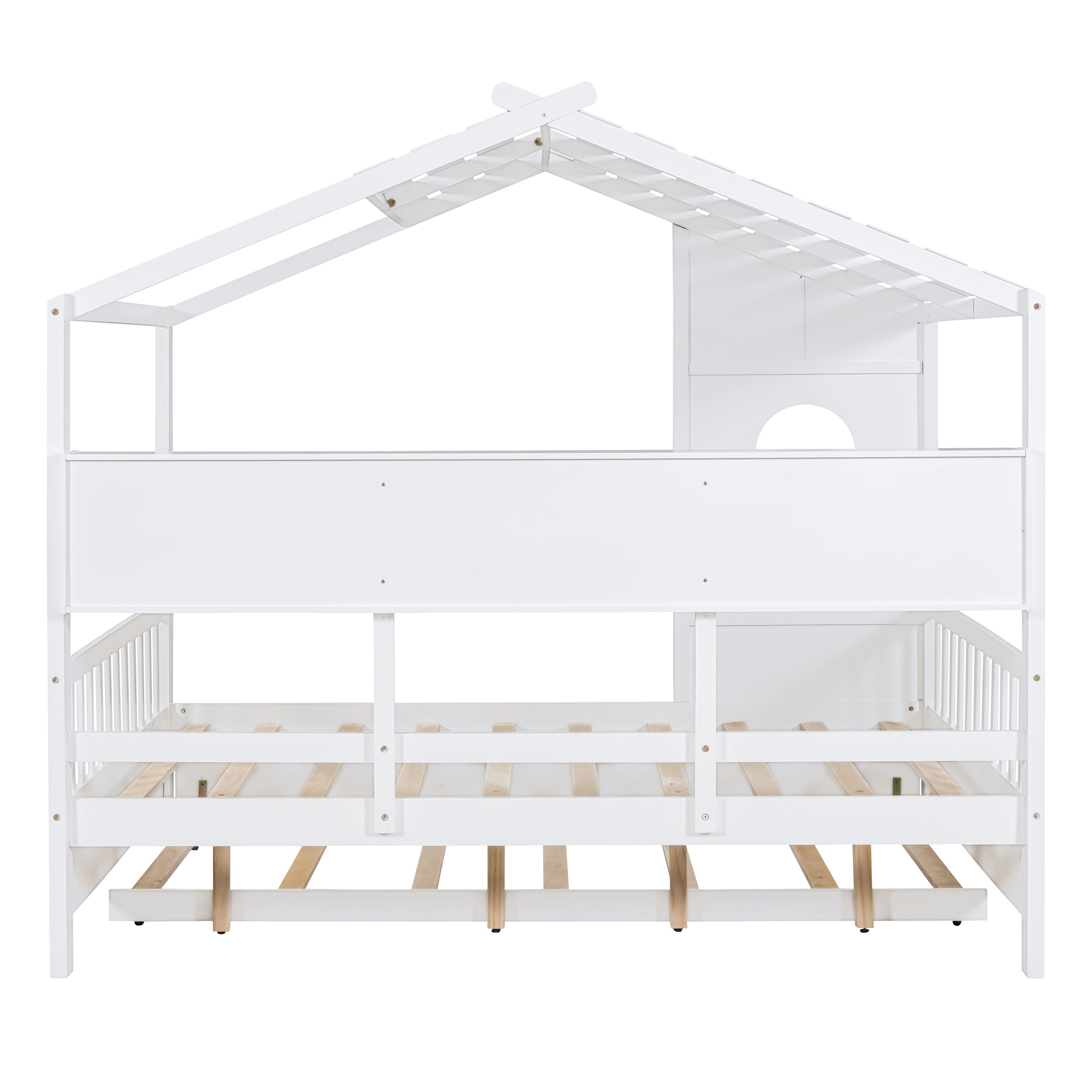 Wooden Full Size House Bed With Trundle, Modern Design for Kids with Storage Shlef, White(old SKU HL000095AAW) - Image 6