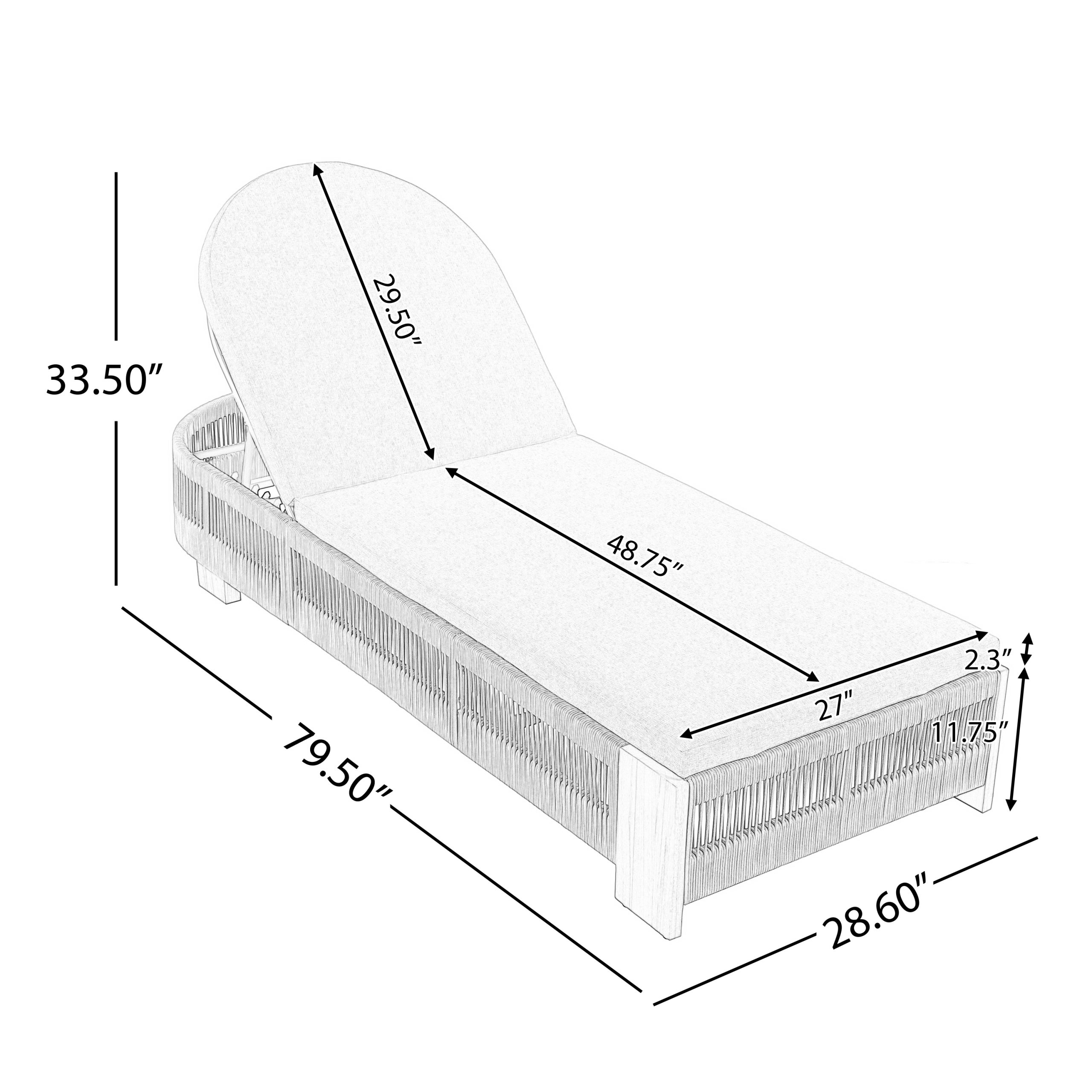 Outdoor Rope Chaise Lounge Set, Patio Lounge Chairs, Outside Poolside Lounge Furniture Set, Teak look wood Side Table and Beige Cushions, Chaise Lounge with Adjustable Backrest( Grey rope) - Image 2