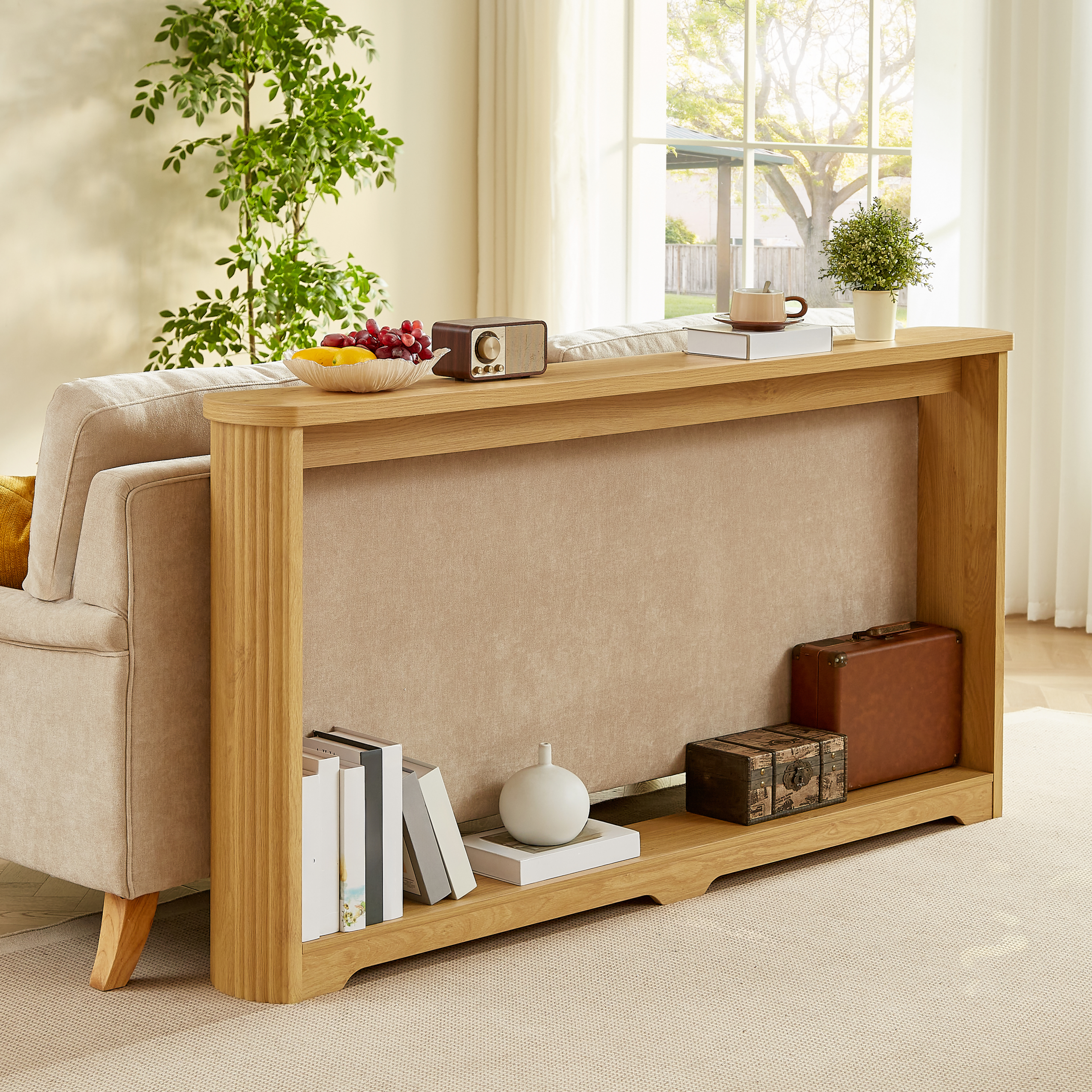 70.1"corrugated texture storage table for entranceways, narrow wooden console sofa table, can be placed behind the sofa, suitable for entranceways, corridors, and front door.Natura.70.1"L*8.7"W*35.5"H - Image 2