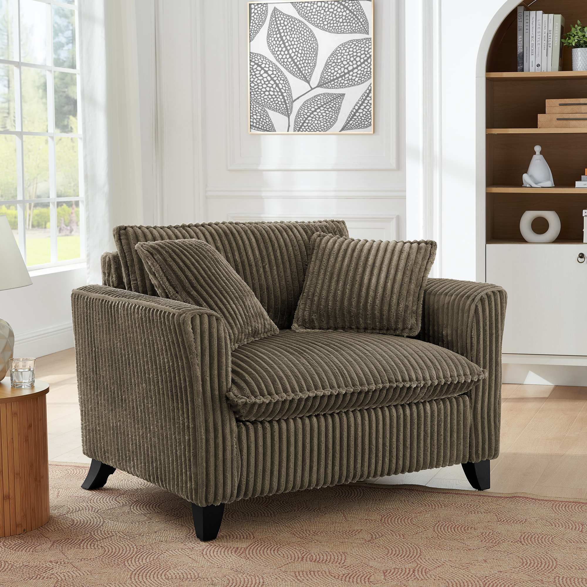 Lazy sofa chair, comfortable single-person sofa chair, with a backrest and soft seat cushion, having armrests on both sides, suitable for living room and bedroom – Brown