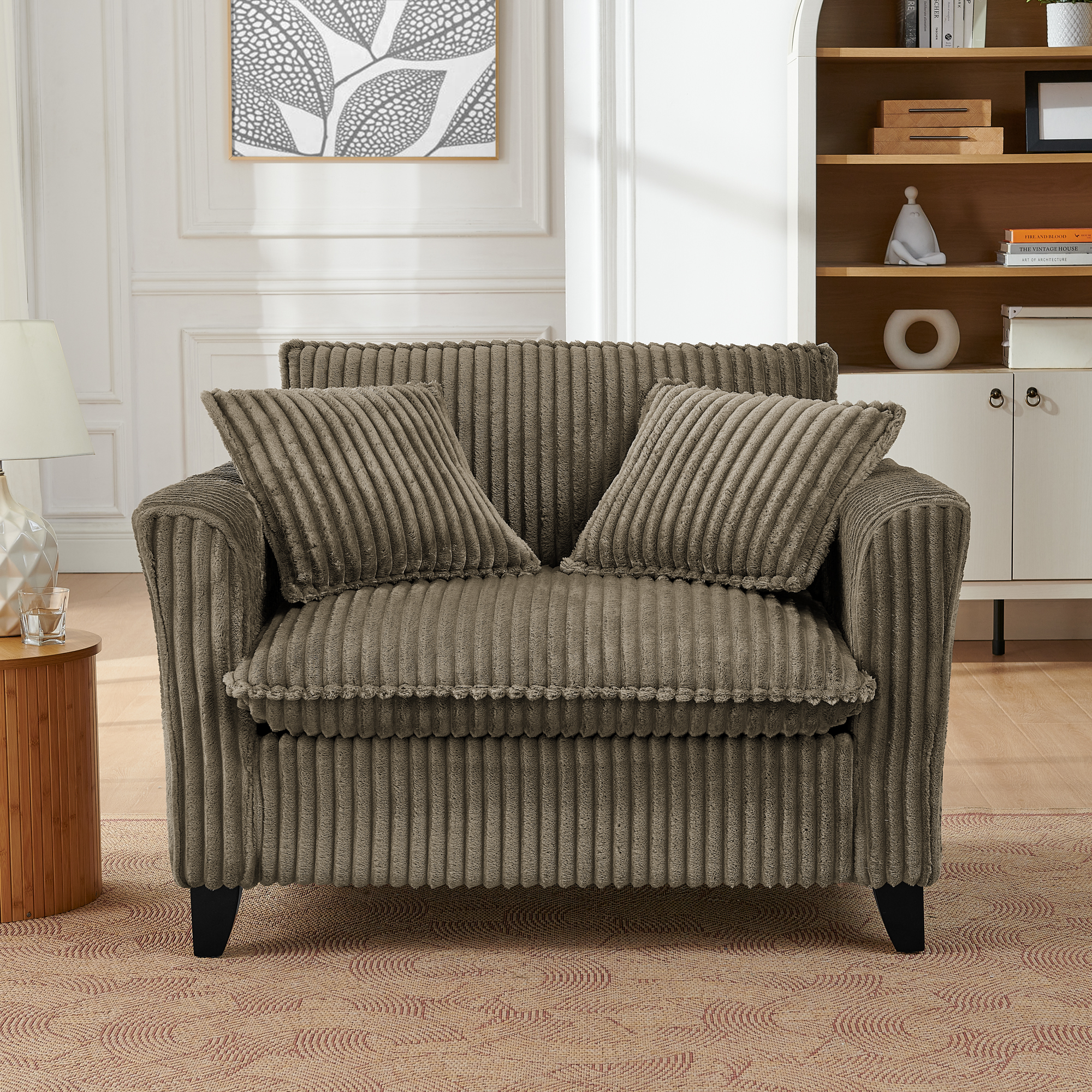 Lazy sofa chair, comfortable single-person sofa chair, with a backrest and soft seat cushion, having armrests on both sides, suitable for living room and bedroom - Brown - Image 2
