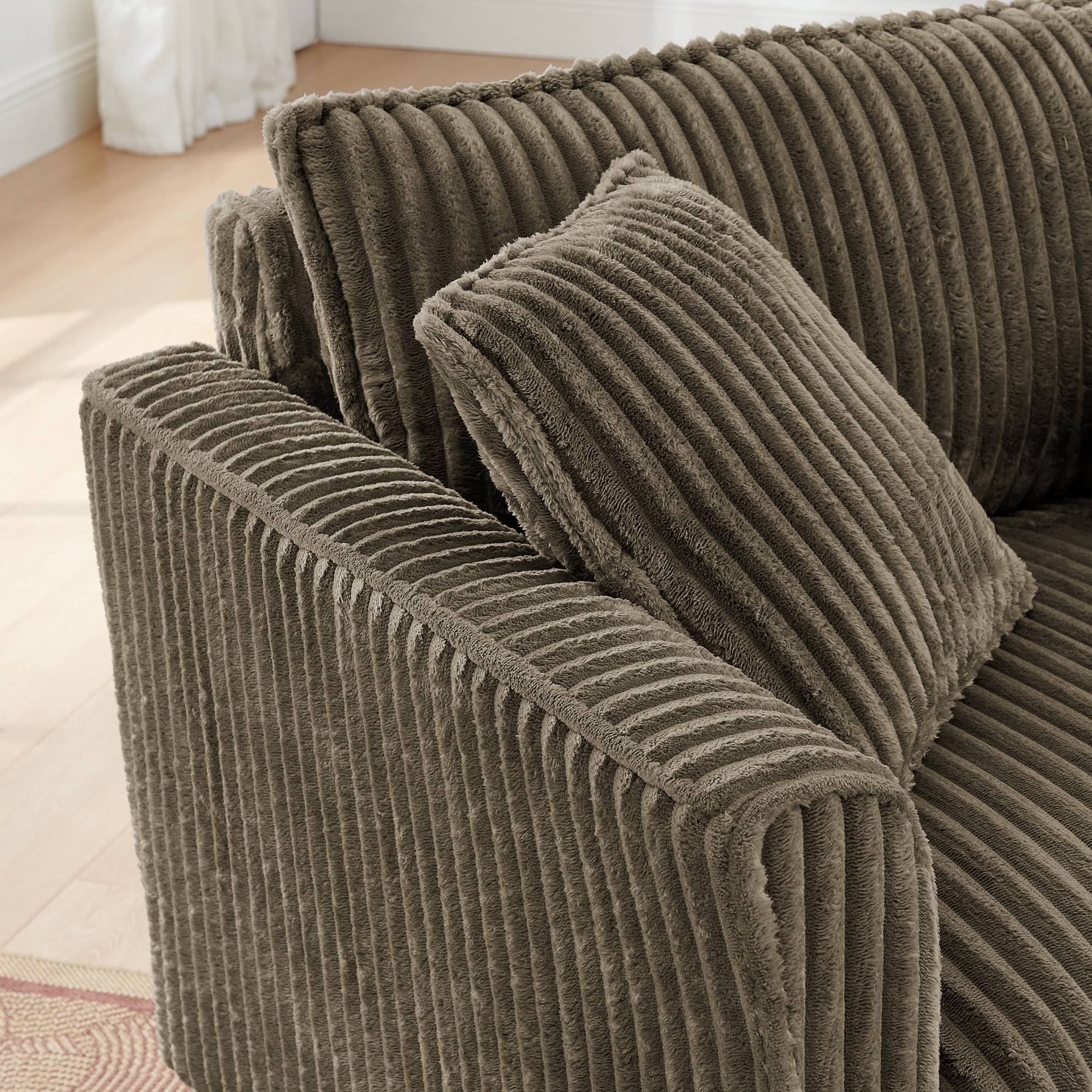 Lazy sofa chair, comfortable single-person sofa chair, with a backrest and soft seat cushion, having armrests on both sides, suitable for living room and bedroom - Brown - Image 3