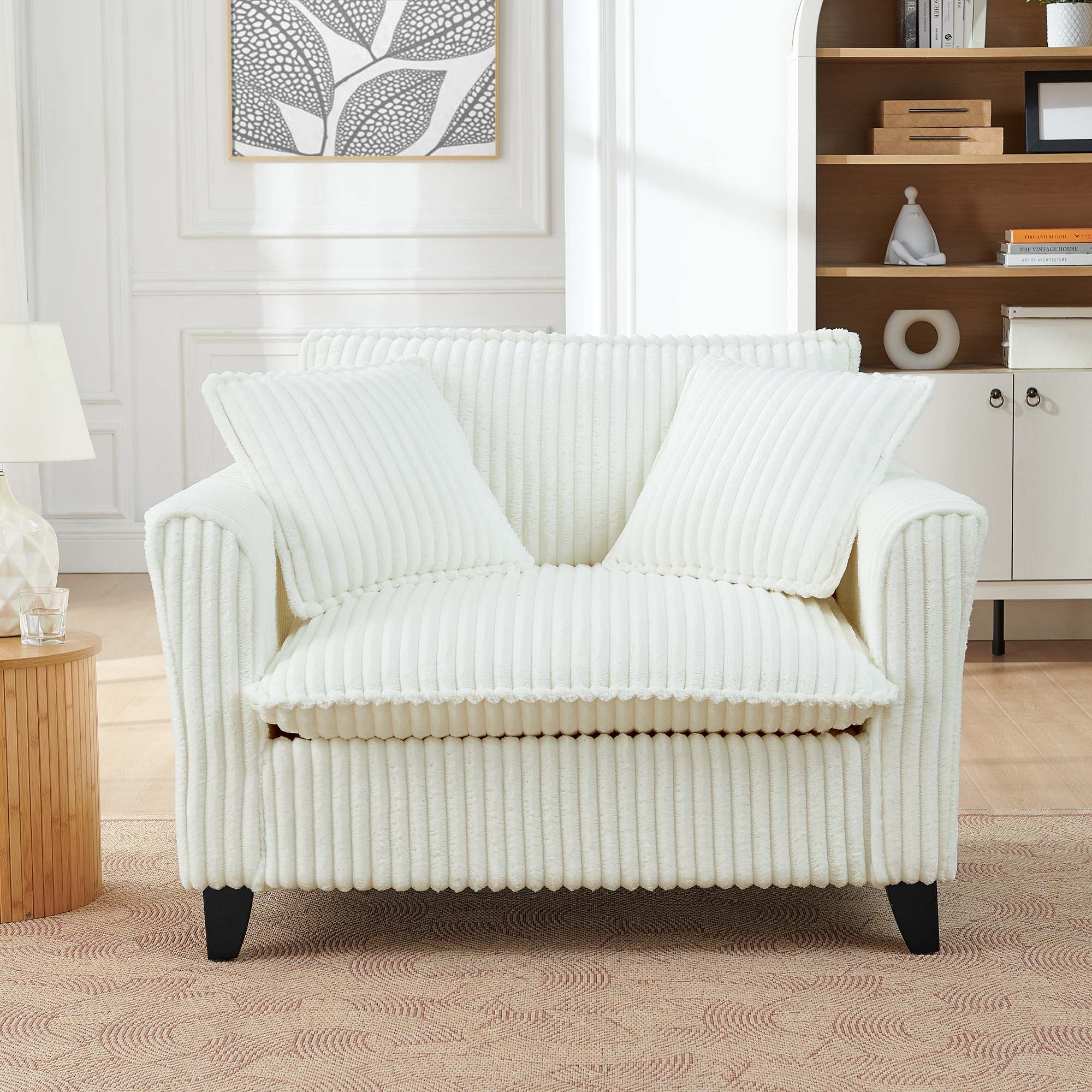 Lazy sofa chair, comfortable single-person sofa chair, with a backrest and soft seat cushion, having armrests on both sides, suitable for living room and bedroom - Beige - Image 2