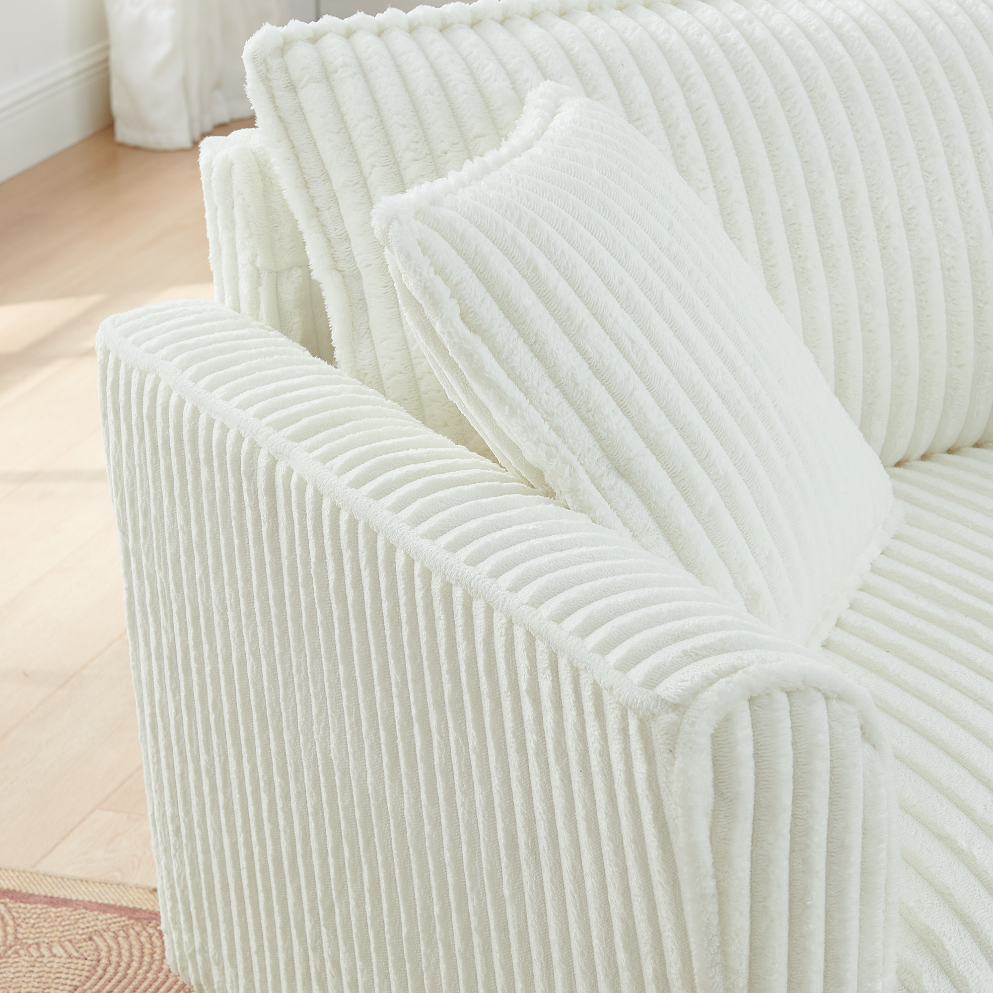 Lazy sofa chair, comfortable single-person sofa chair, with a backrest and soft seat cushion, having armrests on both sides, suitable for living room and bedroom - Beige - Image 3