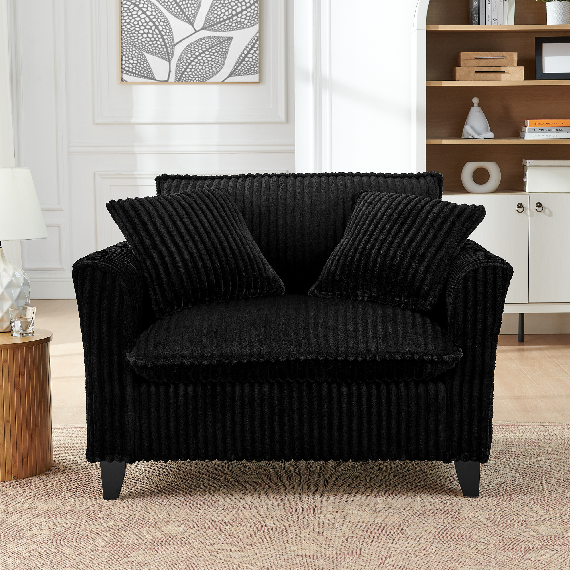 Lazy sofa chair, comfortable single-person sofa chair, with a backrest and soft seat cushion, having armrests on both sides, suitable for living room and bedroom - Black - Image 2