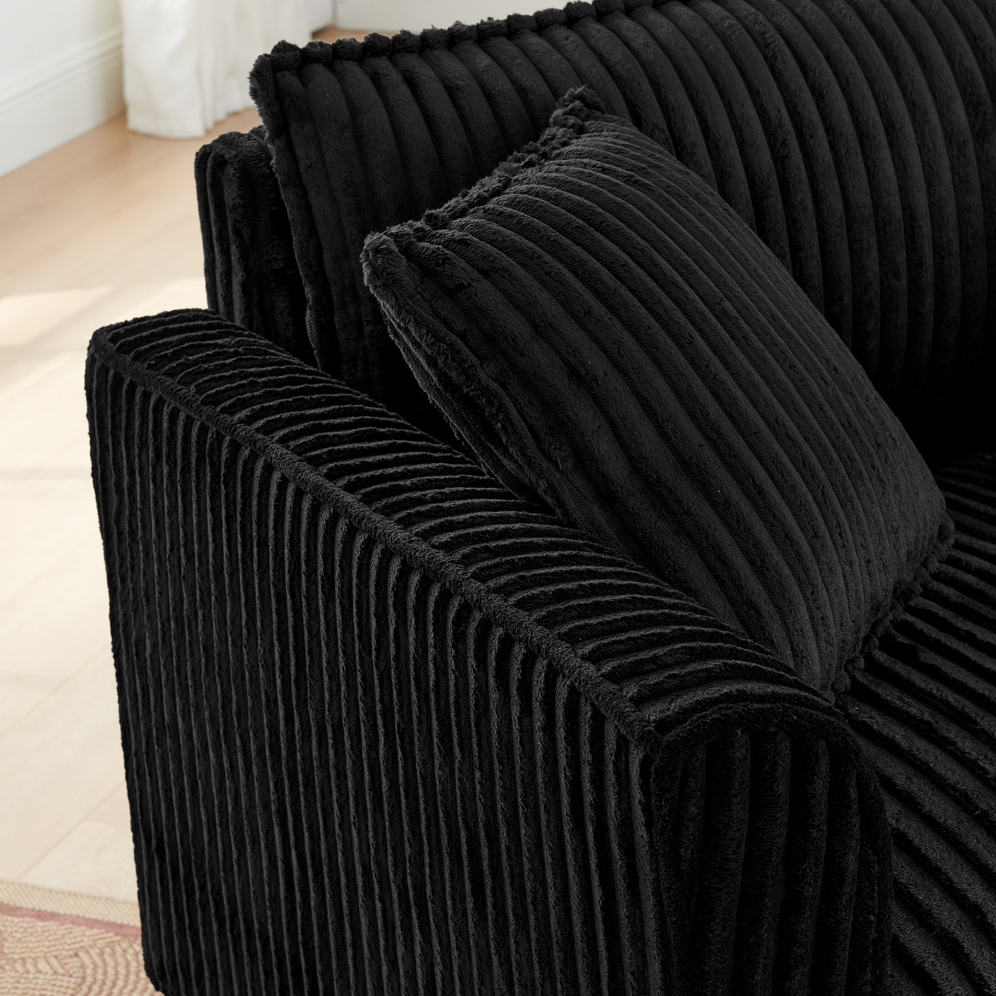 Lazy sofa chair, comfortable single-person sofa chair, with a backrest and soft seat cushion, having armrests on both sides, suitable for living room and bedroom - Black - Image 4