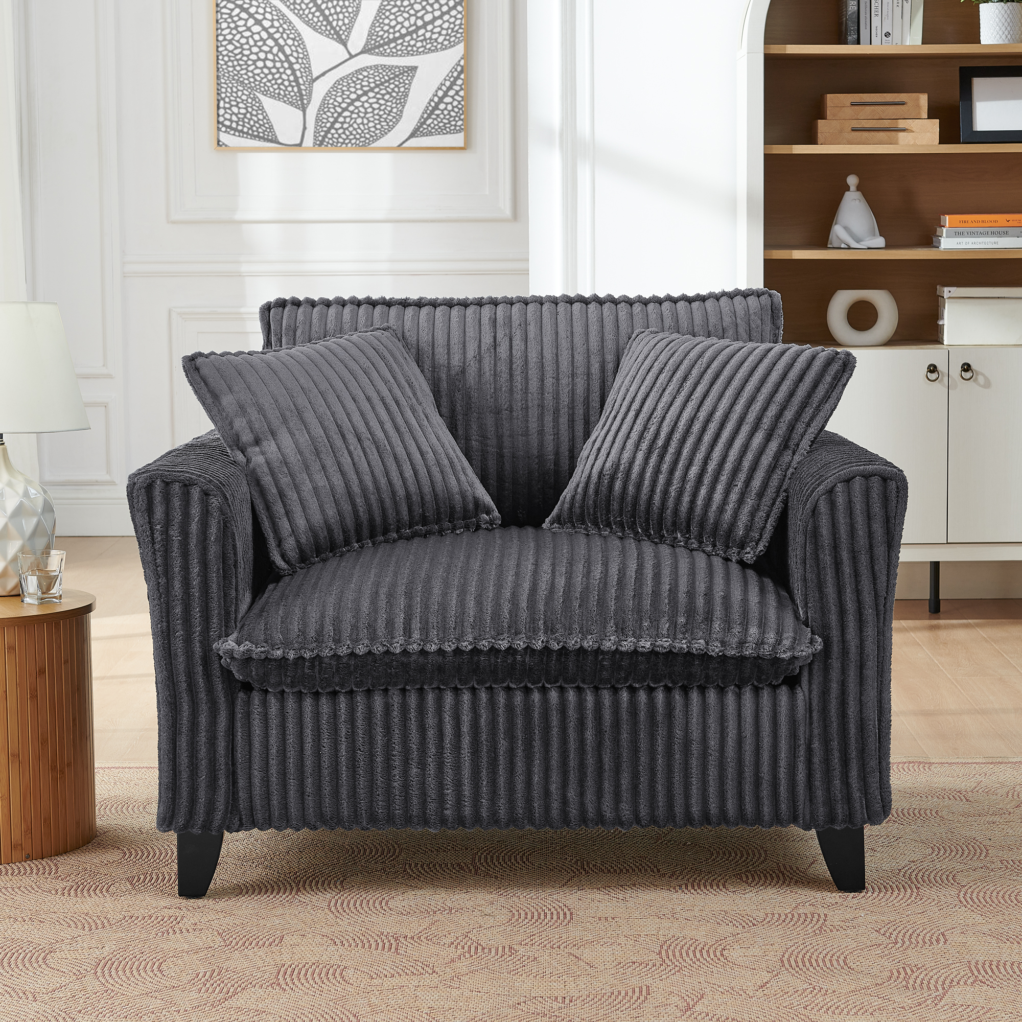 Lazy sofa chair, comfortable single-person sofa chair, with a backrest and soft seat cushion, having armrests on both sides, suitable for living room and bedroom - Grey - Image 2
