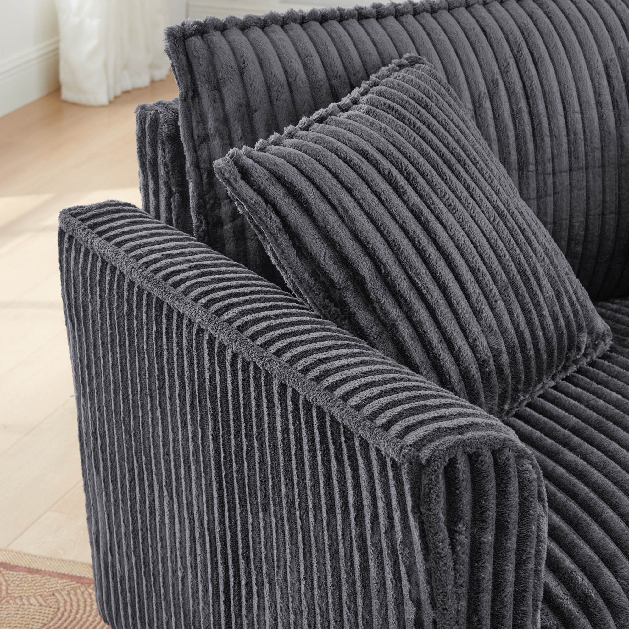 Lazy sofa chair, comfortable single-person sofa chair, with a backrest and soft seat cushion, having armrests on both sides, suitable for living room and bedroom - Grey - Image 4