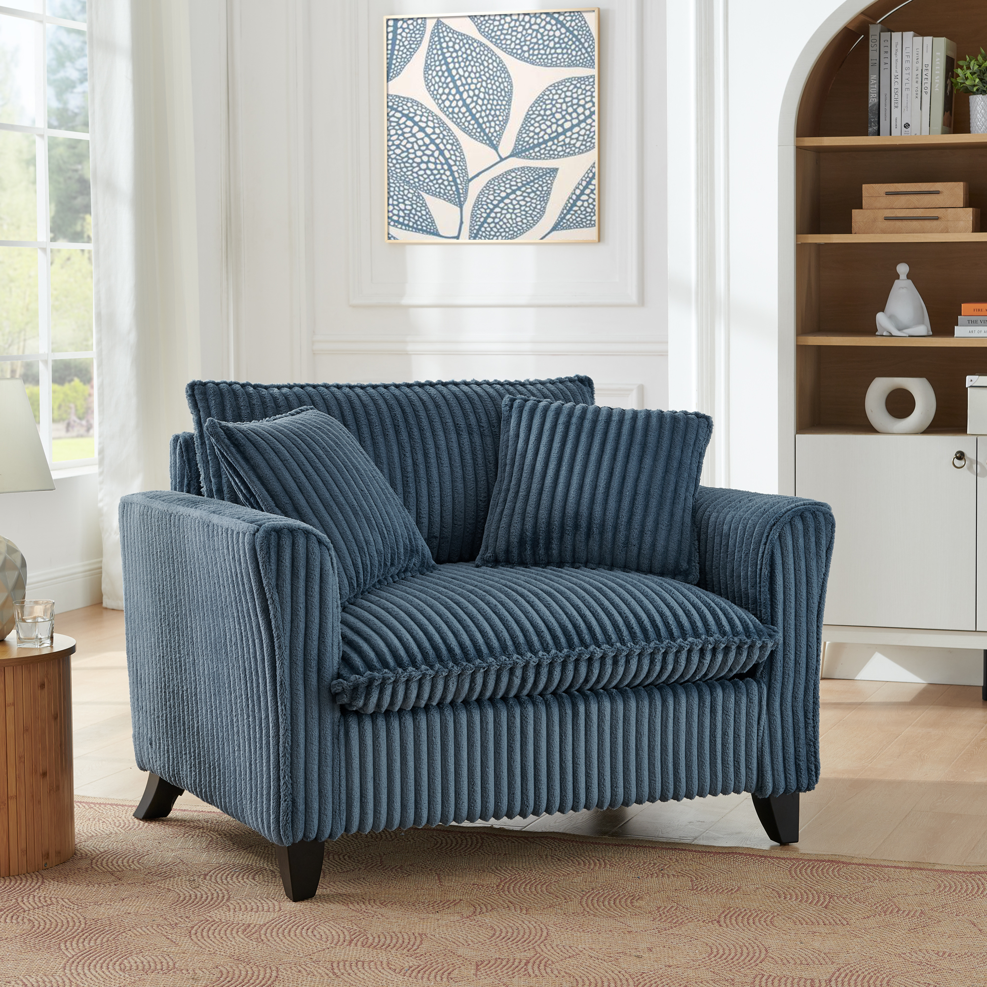 Lazy sofa chair, comfortable single-person sofa chair, with a backrest and soft seat cushion, having armrests on both sides, suitable for living room and bedroom – Blue