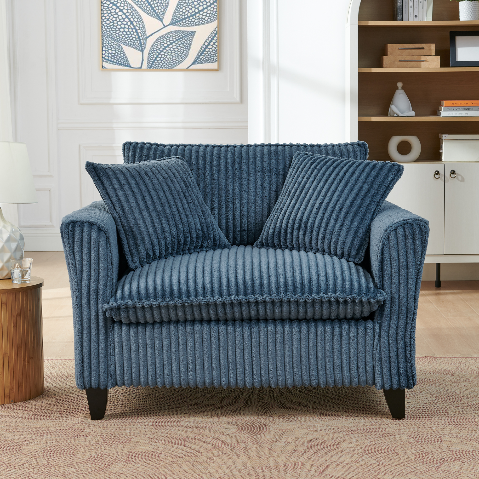 Lazy sofa chair, comfortable single-person sofa chair, with a backrest and soft seat cushion, having armrests on both sides, suitable for living room and bedroom - Blue - Image 2