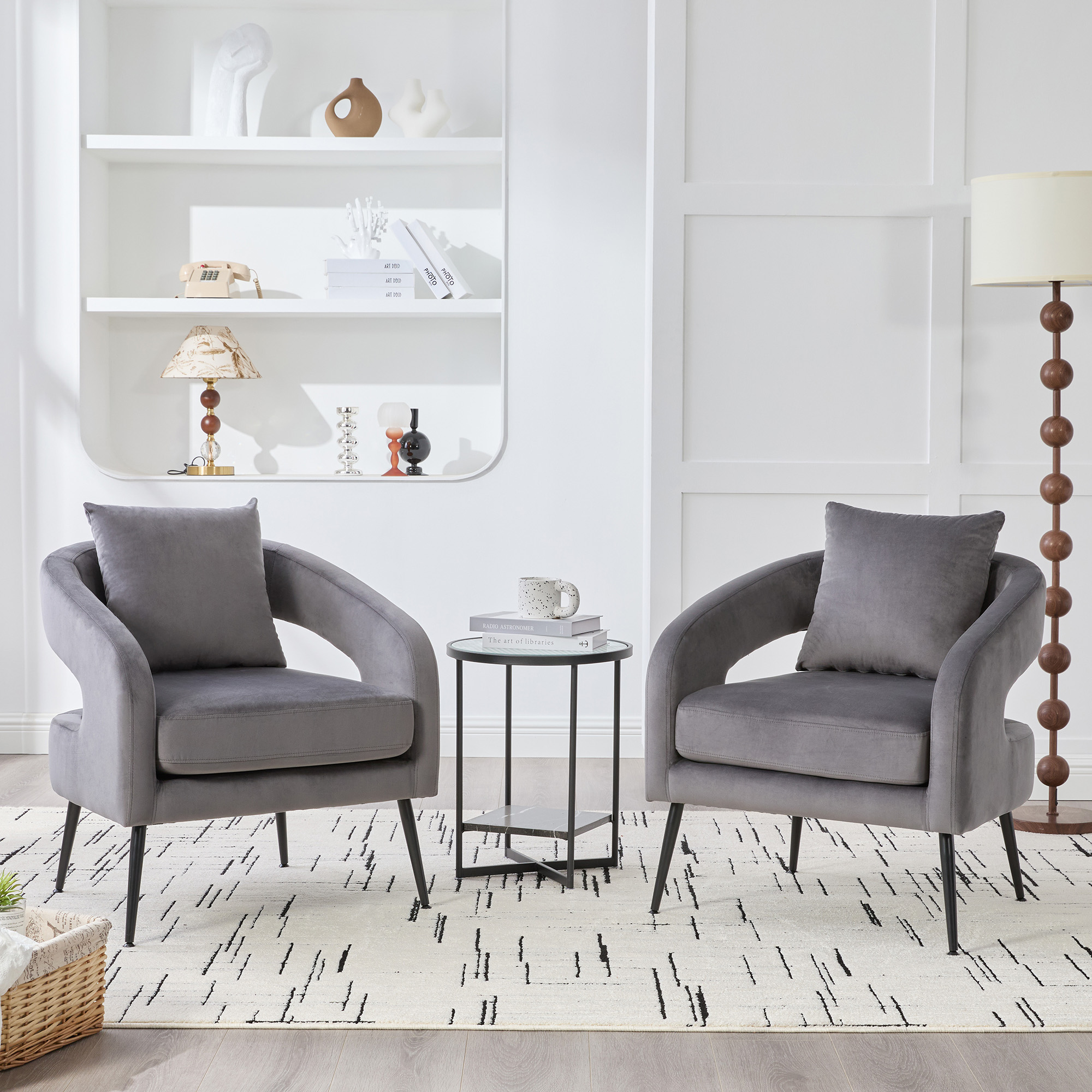 Modern Upholstered Velvet Open Back Accent Chair Barrel Dining Chair with Metal Legs, Cozy Round Sofa Leisure Lounge Club Armchair for Living Room,Bedroom Reception Dining Room and Guestroom, Charcoal - Image 2