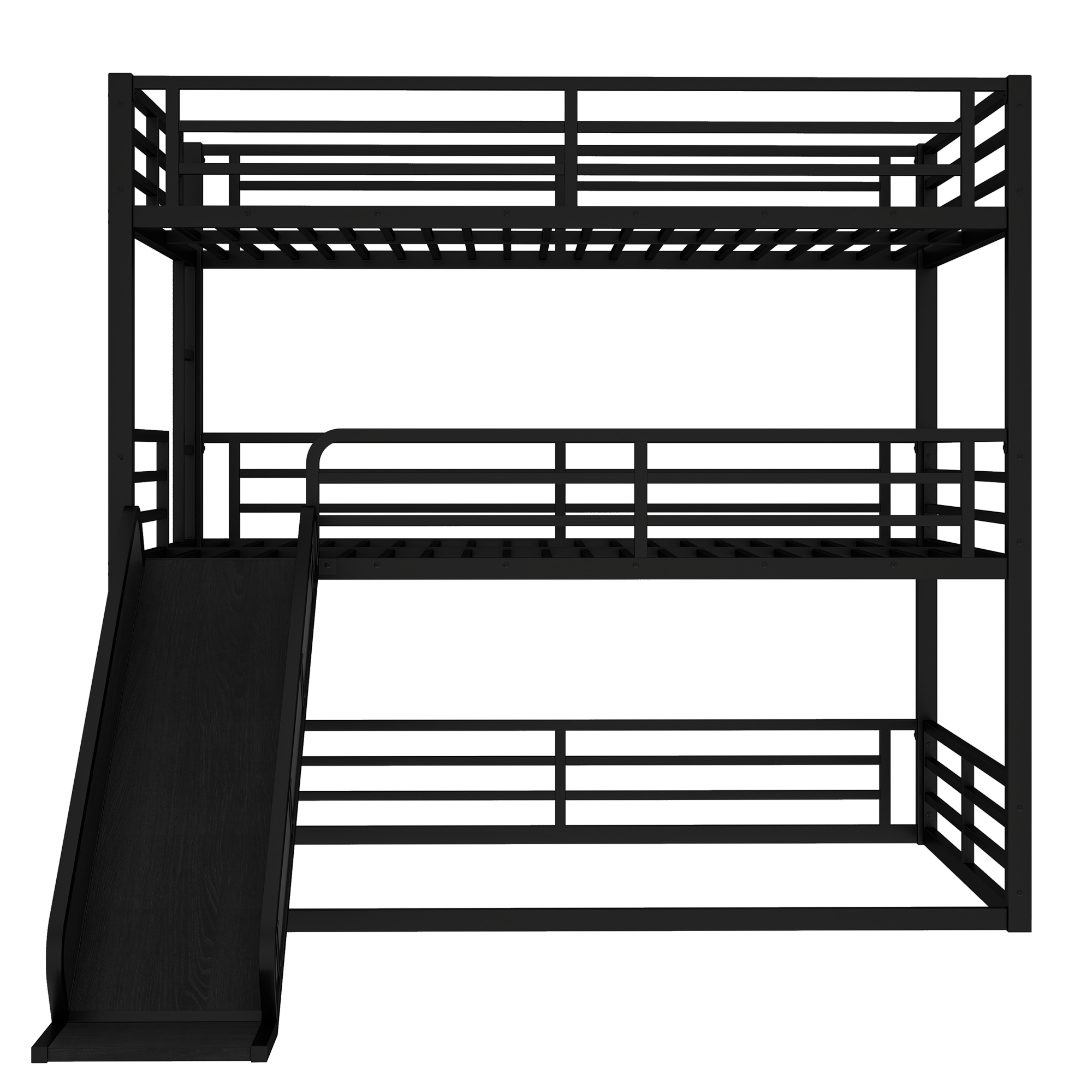 Queen over Queen over Queen Bunk Bed with Slide, Metal Triple Bunk Bed with Safety Guardrails, Heavy-duty Bunk Bed with Noise-reduced Design, Black - Image 5
