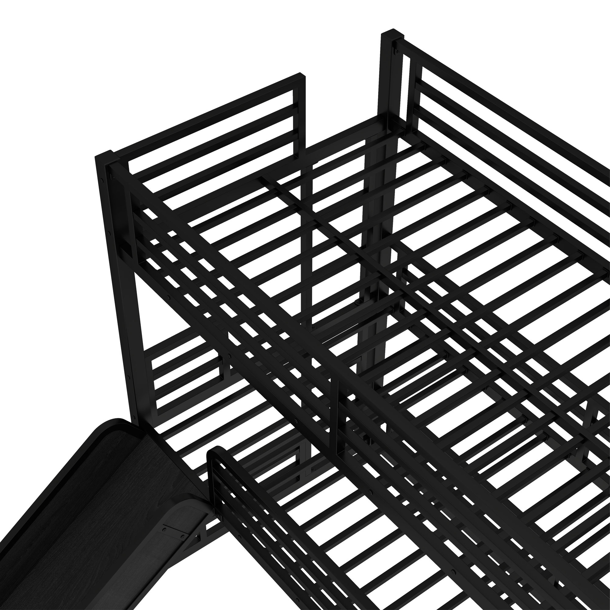 Twin over Twin over Full Bunk Bed with Slide, Metal Triple Bunk Bed with Safety Guardrails, Heavy-duty Bunk Bed with Noise-reduced Design, Black - Image 6