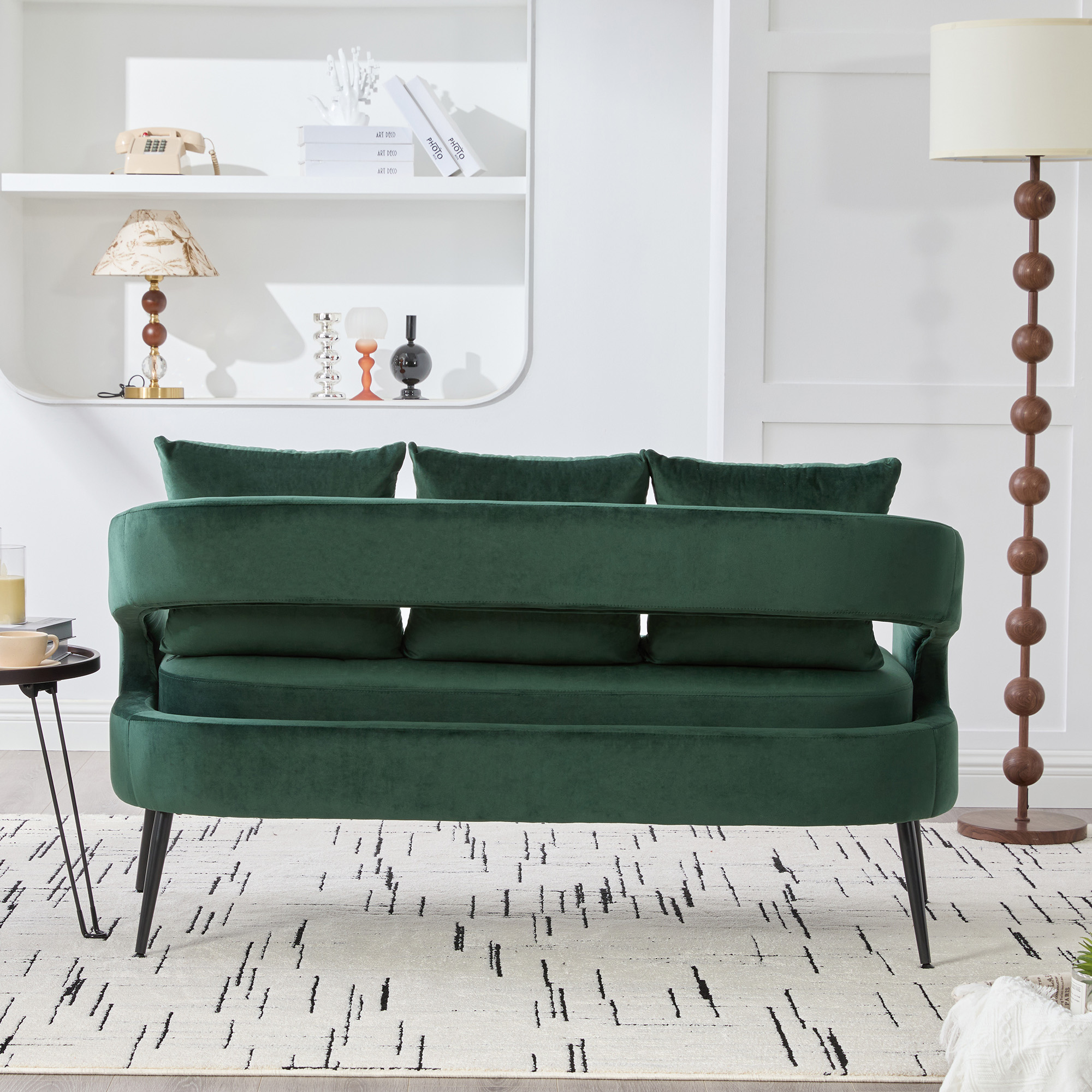 53.7"Modern Upholstered Velvet Open Back Loveseat Settee with 3 Pillows, Small Comfy Sofa 2-Seater Mini Sofa for Small Space with Metal Legs, Living Room Bedroom Office Dorm Studio Apartment, Green - Image 6