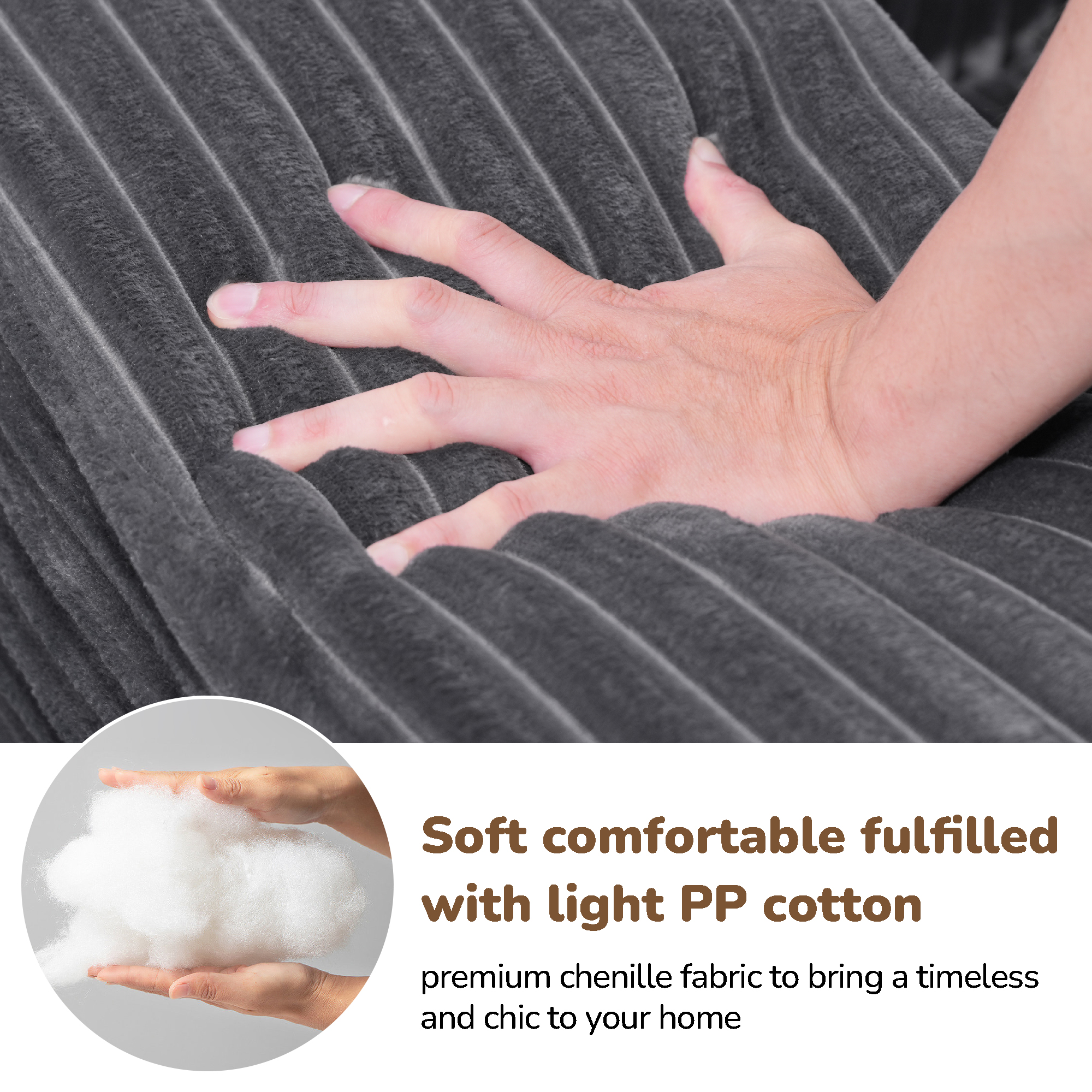 105" L-Shaped Modular Compression Sofa, Plush Upholstery, All-Foam Structure (No Springs), Vacuum-Packed, Space-Saving for Living Room, Bedroom, Apartment (Left Chaise) - Image 4
