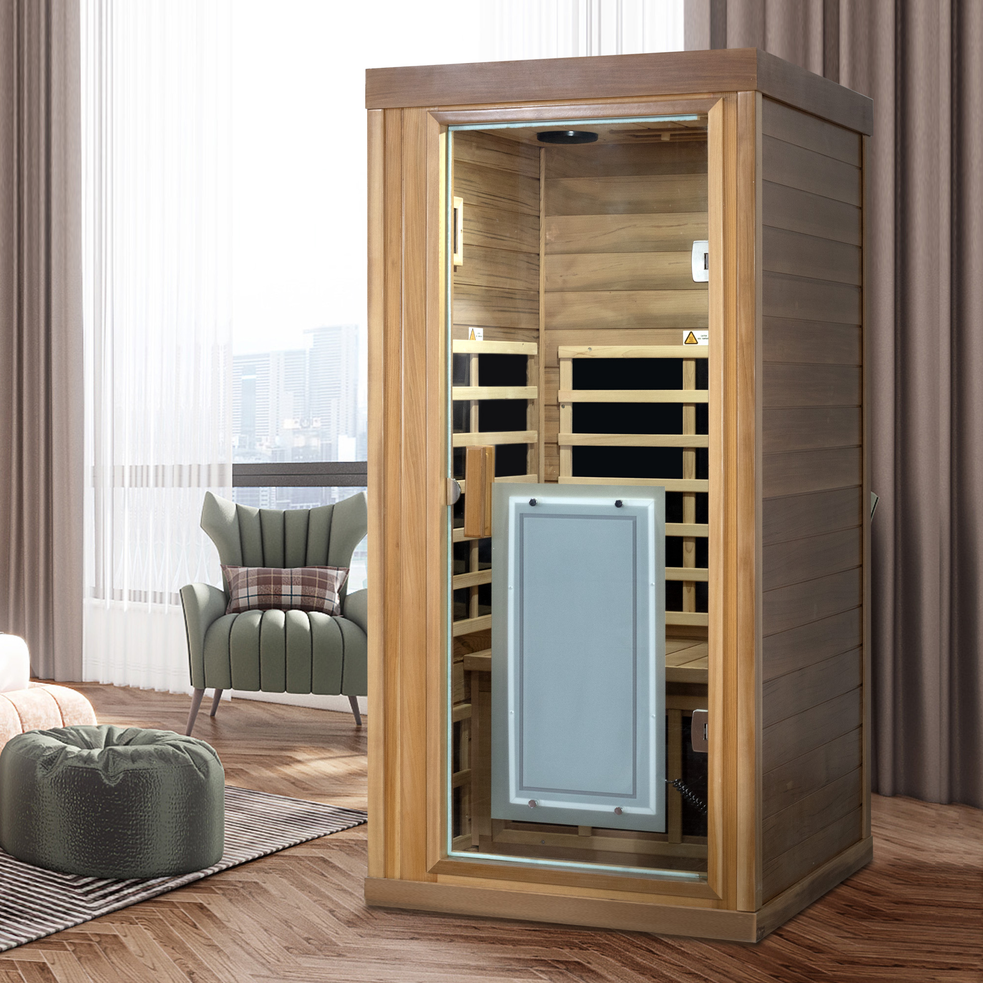 One person Far infrared red cedar standard indoor sauna room (Front & Rear & Left & Right) - Image 5