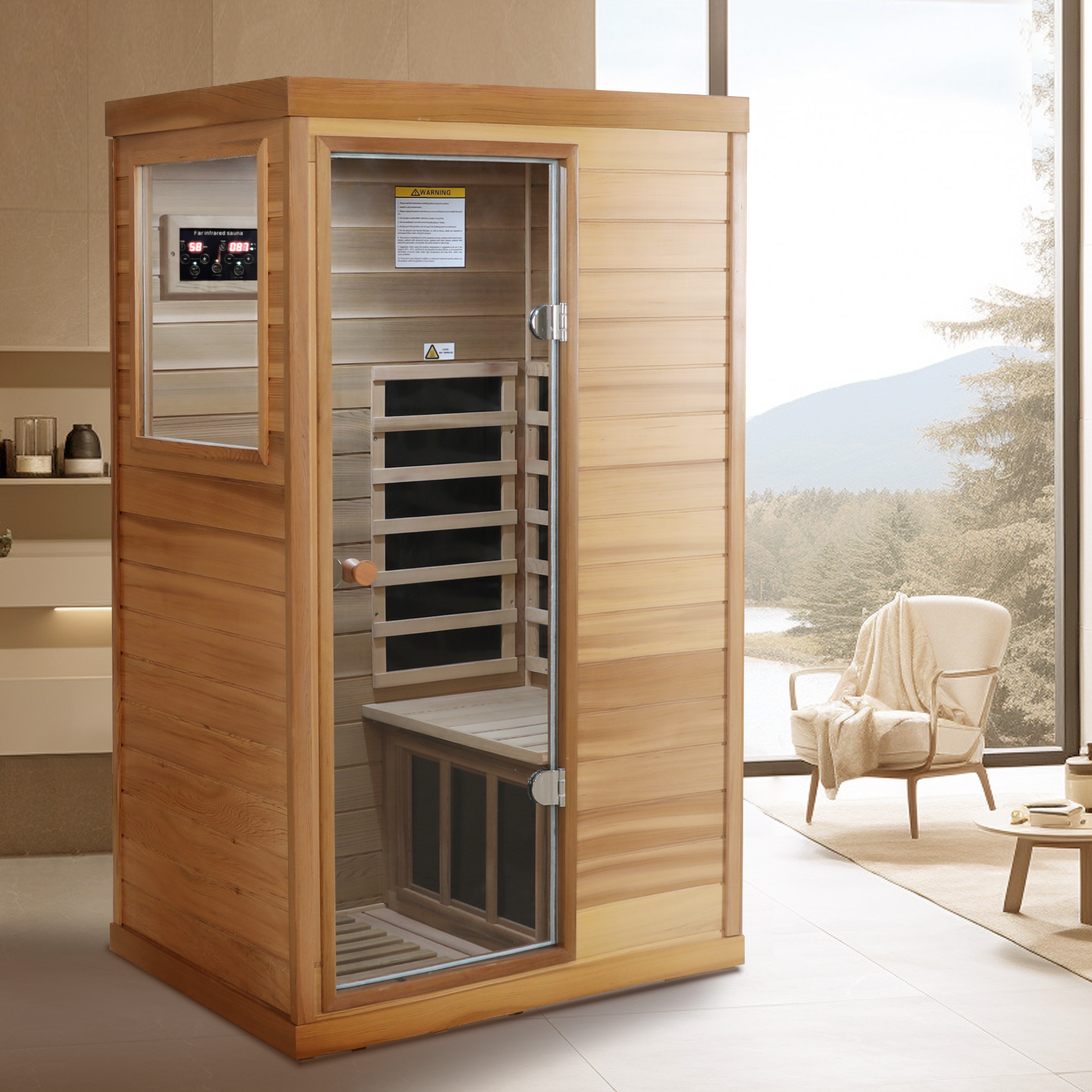 Red cedar Mini one person far infrared glass door on the left of the indoor sauna room - Image 6