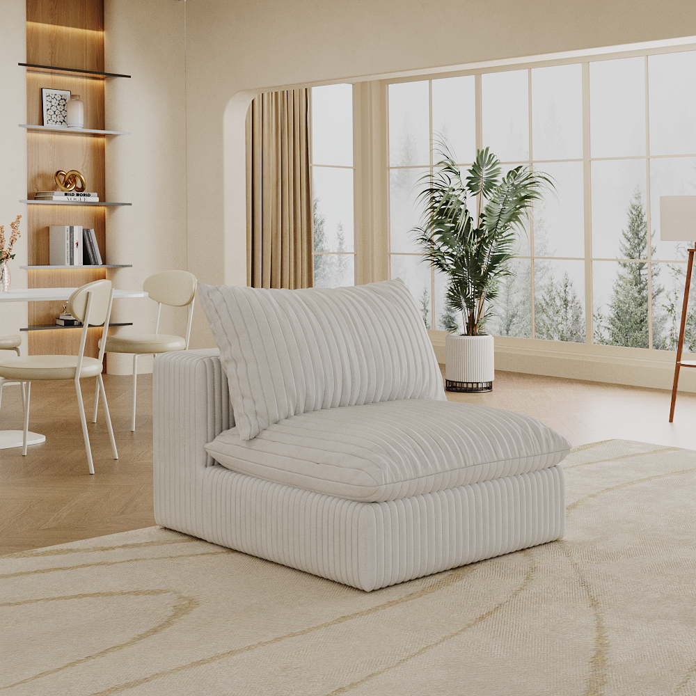 Cloud Sofa,Corduroy Fabric,Deep Seat Couches,Double-layer design,Removable Cushion,No Assembly, DIY Combination for Living room, Bedroom,Conference room ,Apartment,White - Image 2