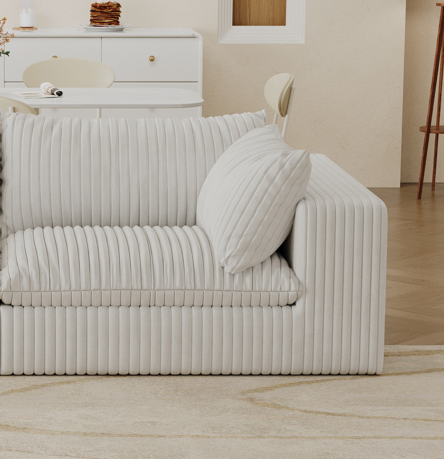 Cloud Sofa,Corduroy Fabric,Deep Seat Couches,Double-layer design,Removable Cushion,No Assembly, DIY Combination for Living room, Bedroom,Conference room ,Apartment,White - Image 2