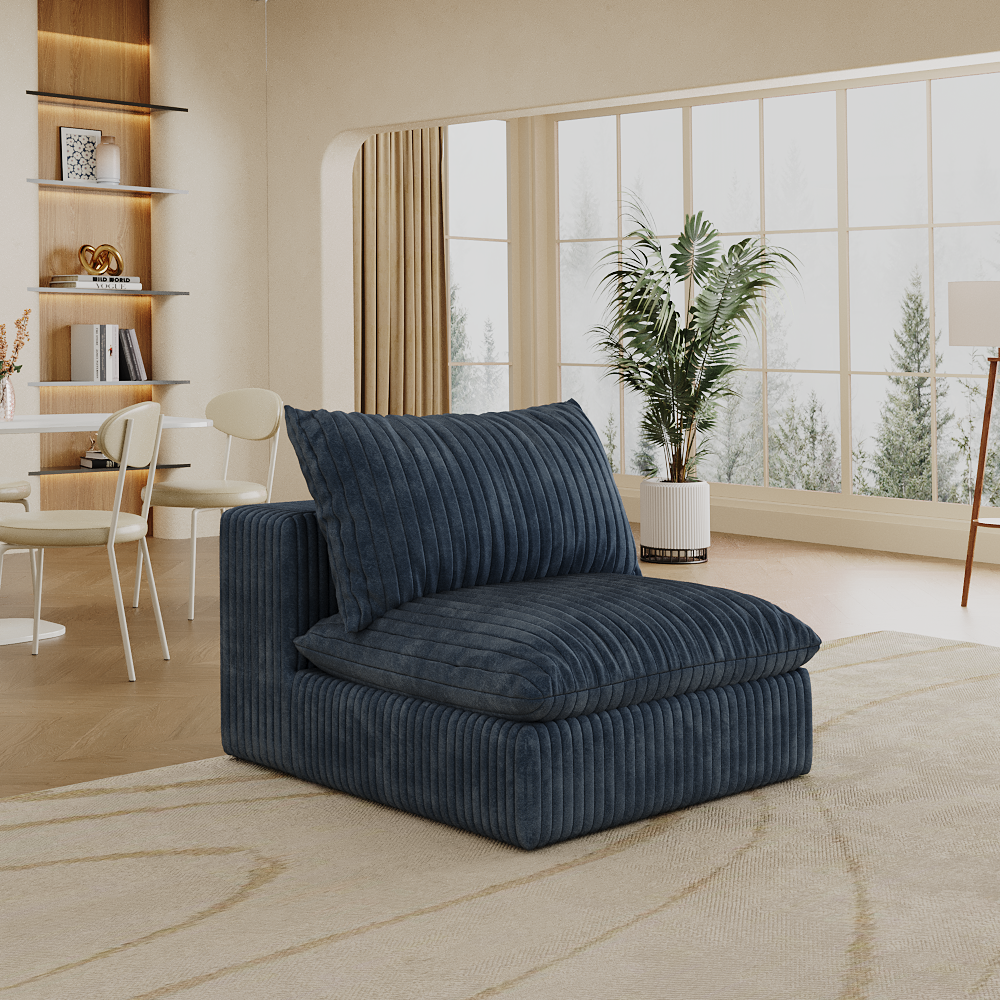 Cloud Sofa,Corduroy Fabric,Deep Seat Couches,Double-layer design,Removable Cushion,No Assembly, DIY Combination for Living room, Bedroom,Conference room ,Apartment,Blue - Image 3