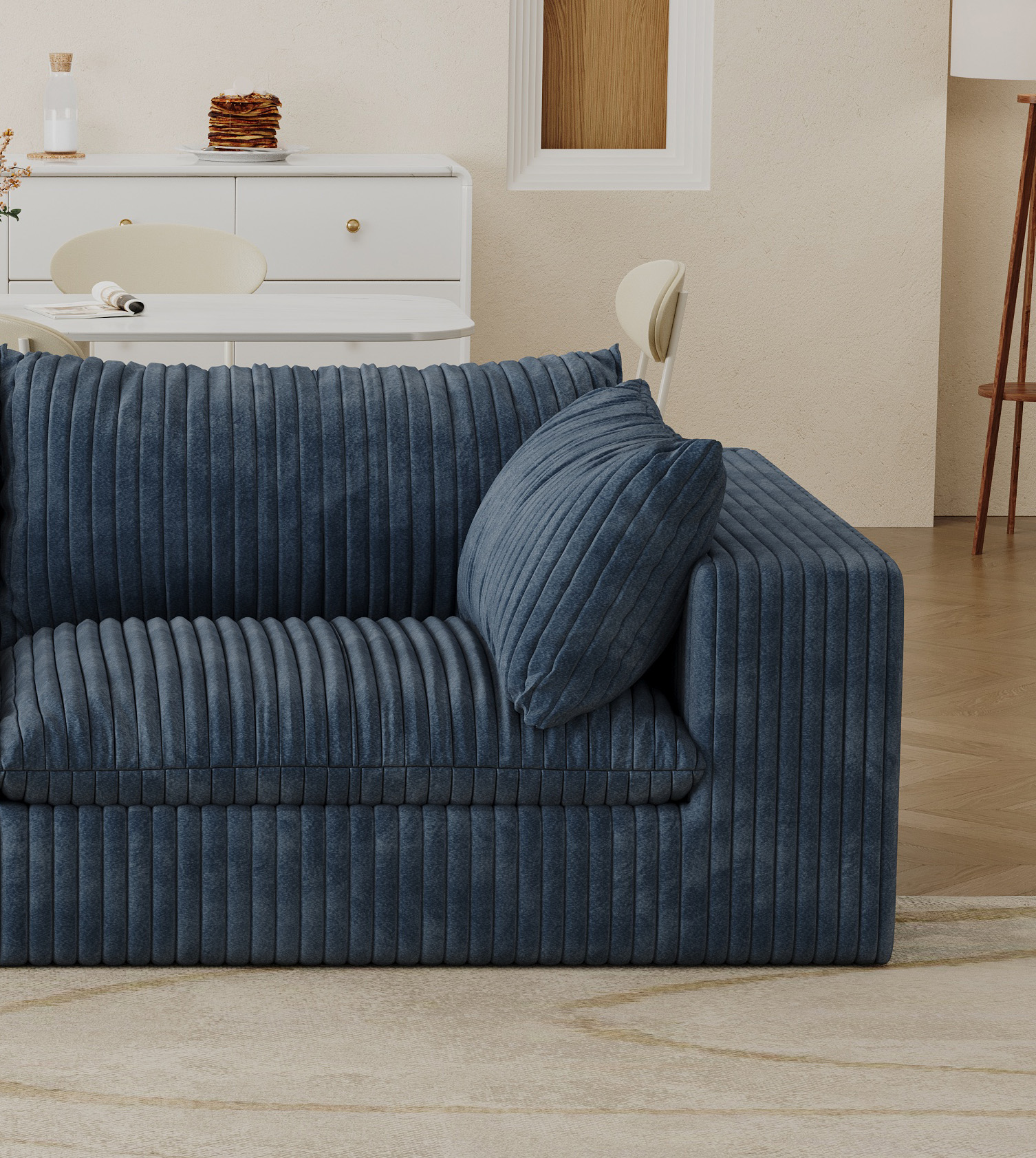 Cloud Sofa,Corduroy Fabric,Deep Seat Couches,Double-layer design,Removable Cushion,No Assembly, DIY Combination for Living room, Bedroom,Conference room ,Apartment,Blue - Image 2