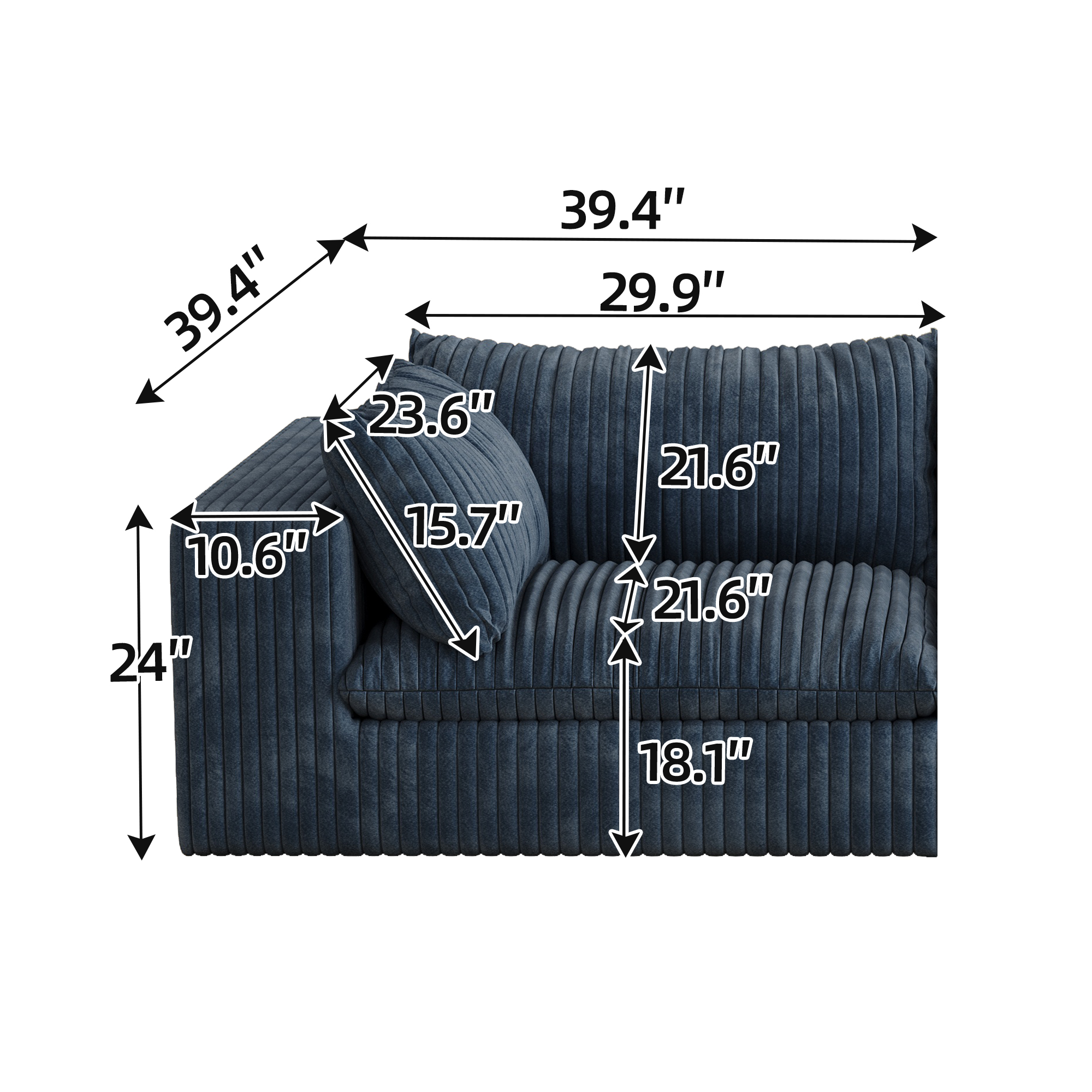 Cloud Sofa,Corduroy Fabric,Deep Seat Couches,Double-layer design,Removable Cushion,No Assembly, DIY Combination for Living room, Bedroom,Conference room ,Apartment,Blue - Image 3