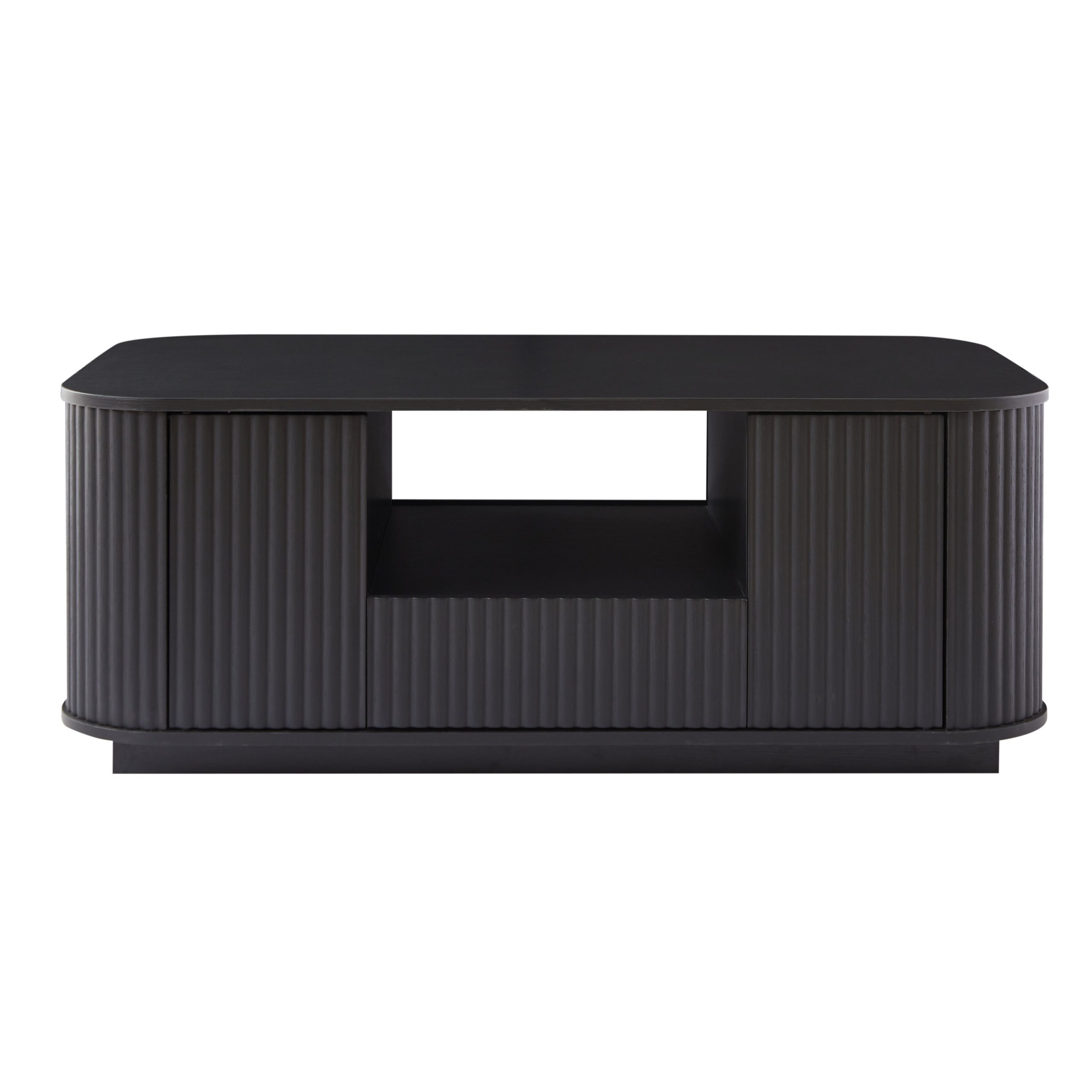46.5"modern luxury oval coffee table with drawers and storage compartments, curved contour design, living room center coffee table, suitable for living rooms and offices, Black, 46.5"L*27.2"W*17.7"H - Image 6