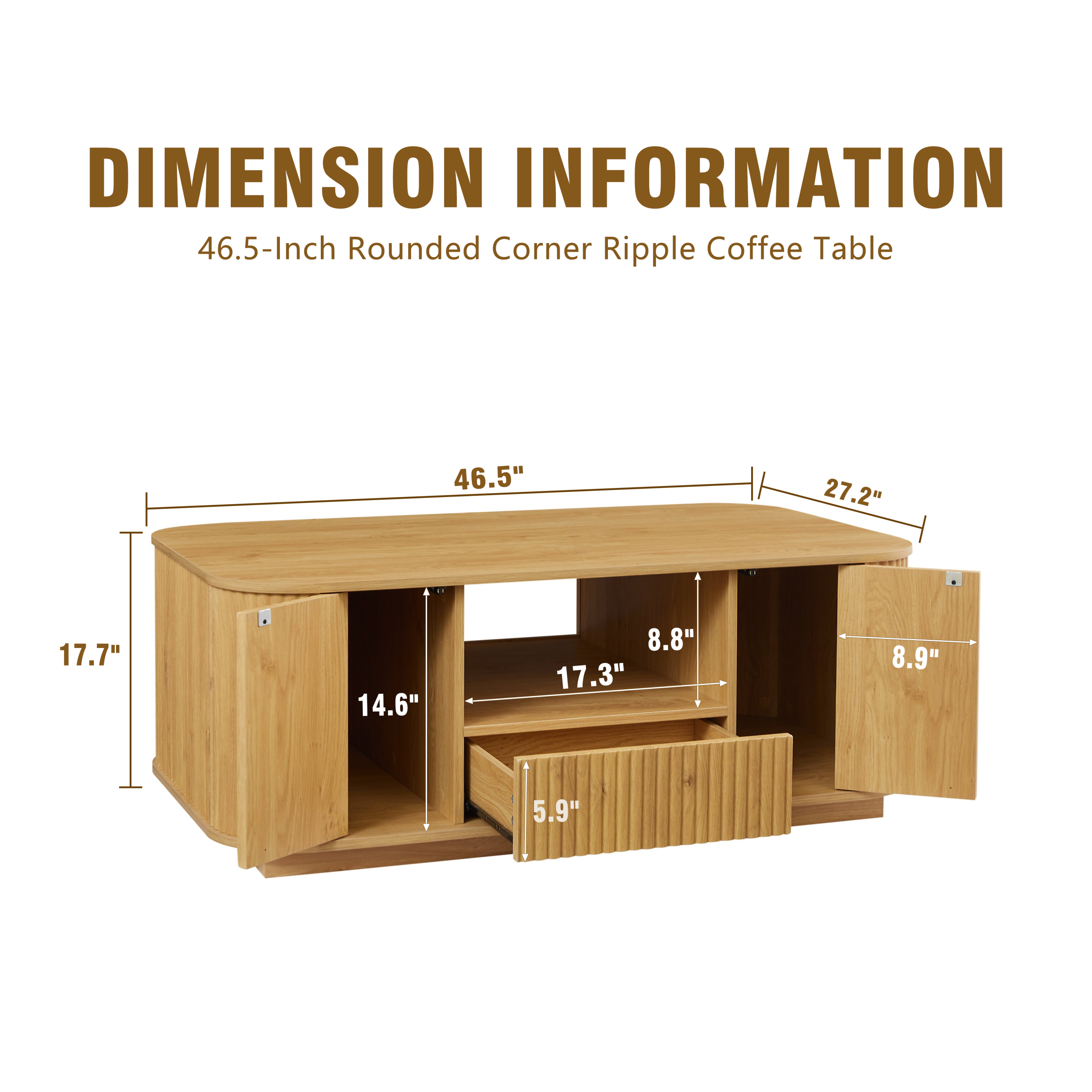 46.5"modern luxury oval coffee table with drawers and storage compartments, curved contour design, living room center coffee table, suitable for living rooms and offices, Natural, 46.5"L*27.2"W*17.7"H - Image 5