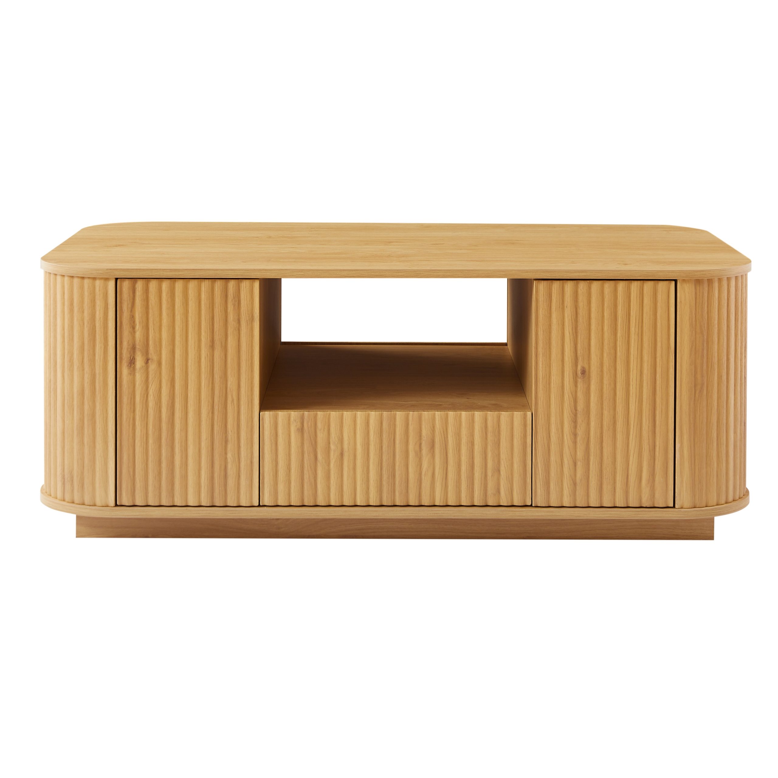 46.5"modern luxury oval coffee table with drawers and storage compartments, curved contour design, living room center coffee table, suitable for living rooms and offices, Natural, 46.5"L*27.2"W*17.7"H - Image 6