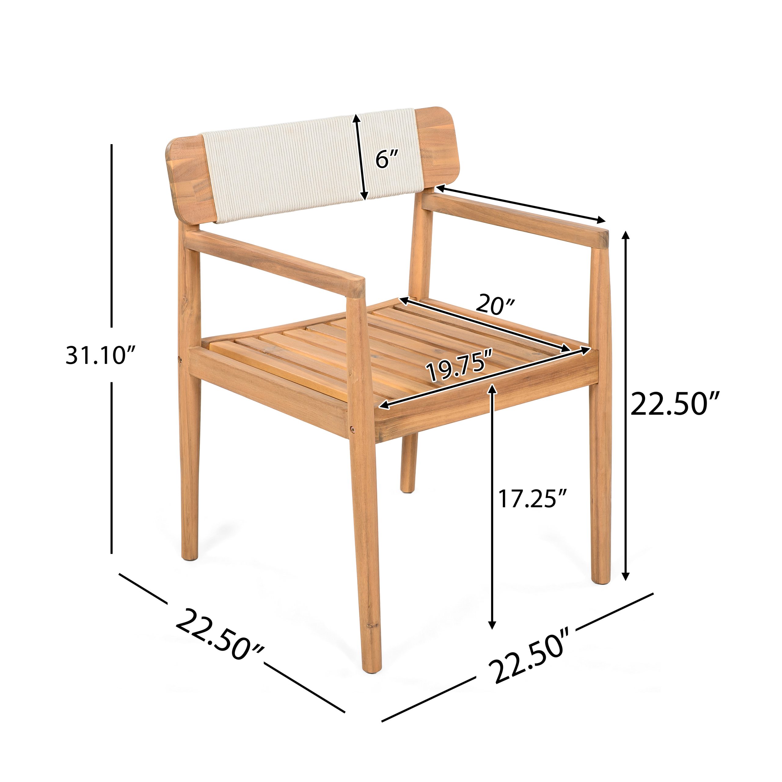 Patio Set Outdoor Acacia Wood Furniture Sets- Braided Dining Chairs Leisure Sets with Patio Dining Table for Garden, Patio & Deck (Teak Look & White Rope) - Image 3