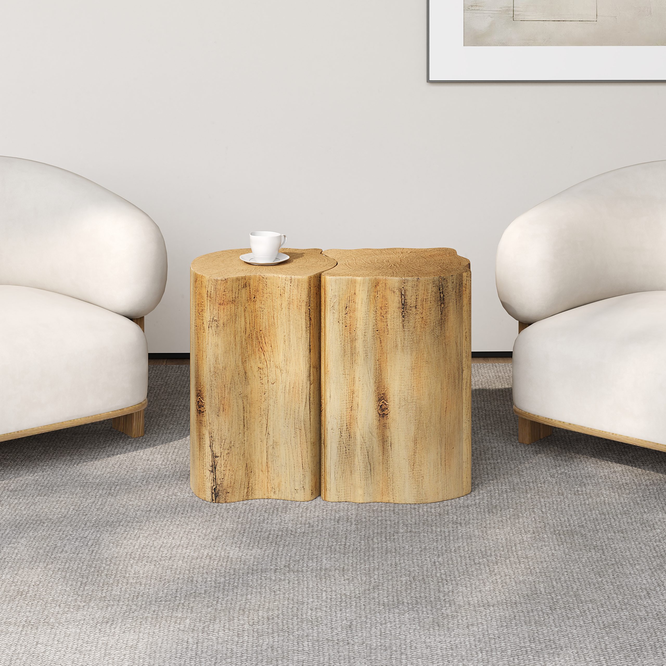 2-in-1 Irregular MGO End Table, Split Design, Small Space Friendly,Indoor Outdoor Use,Natural Color - Image 2