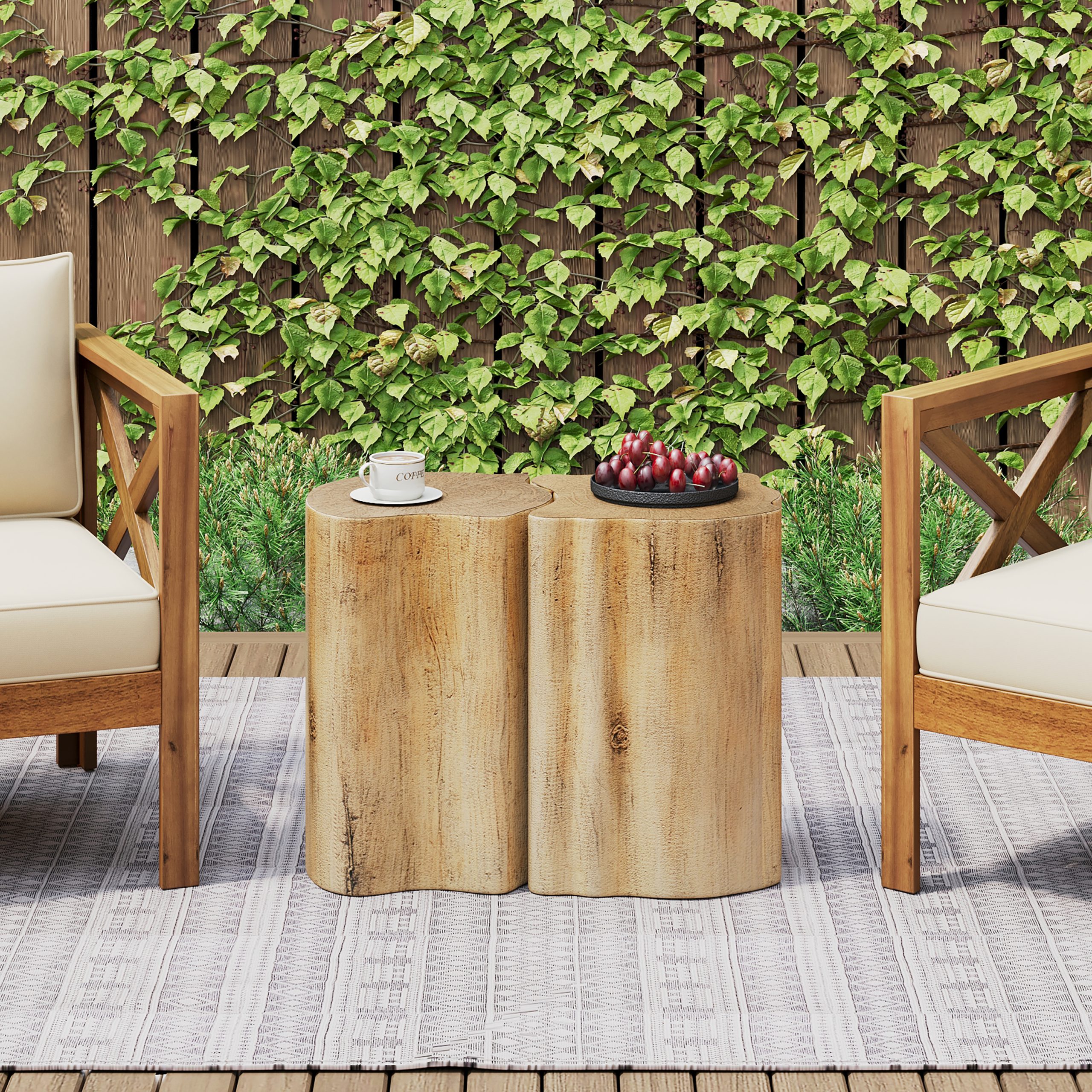 2-in-1 Irregular MGO End Table, Split Design, Small Space Friendly,Indoor Outdoor Use,Natural Color - Image 3