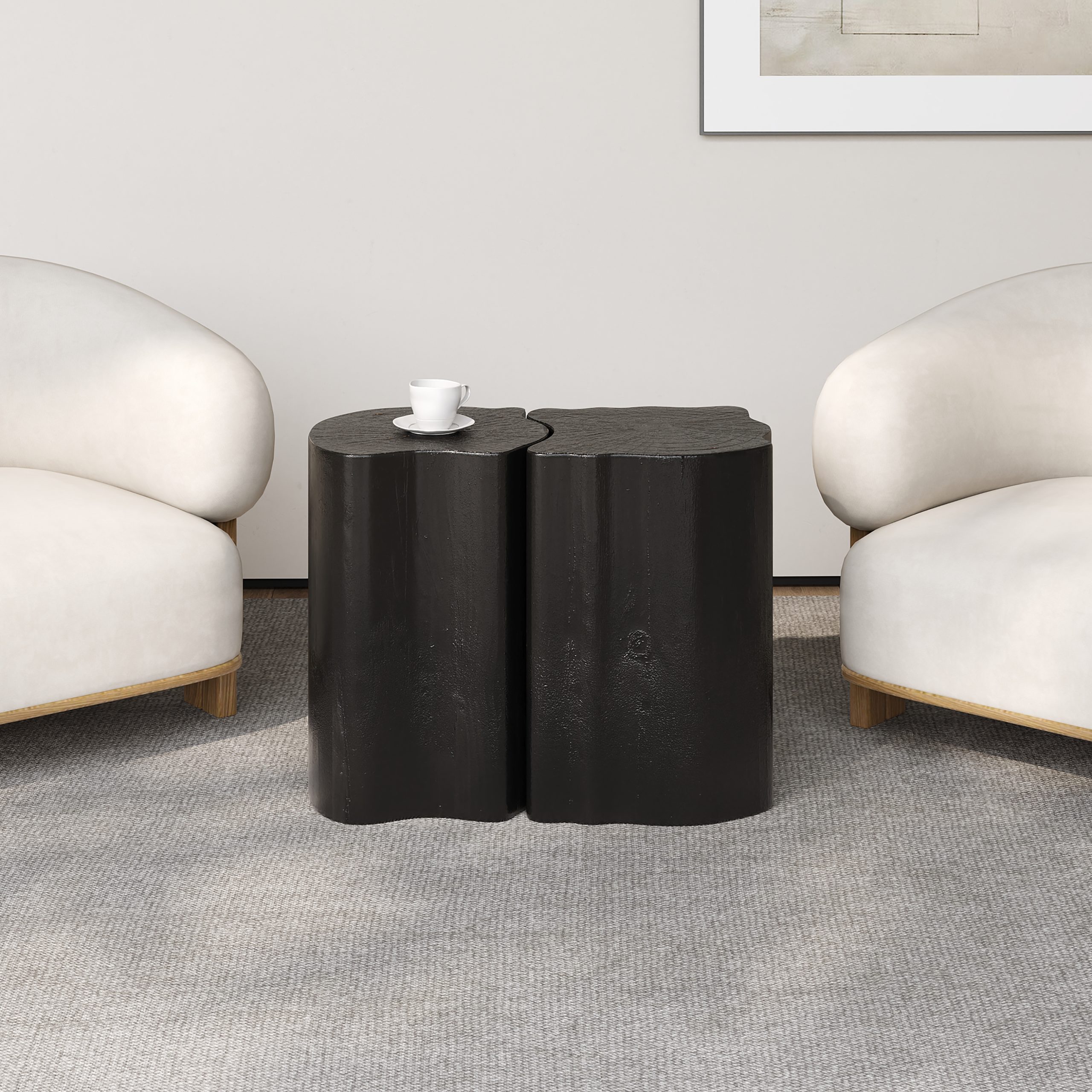 2-in-1 Irregular MGO End Table, Split Design, Small Space Friendly,Indoor Outdoor Use,Black Color - Image 2