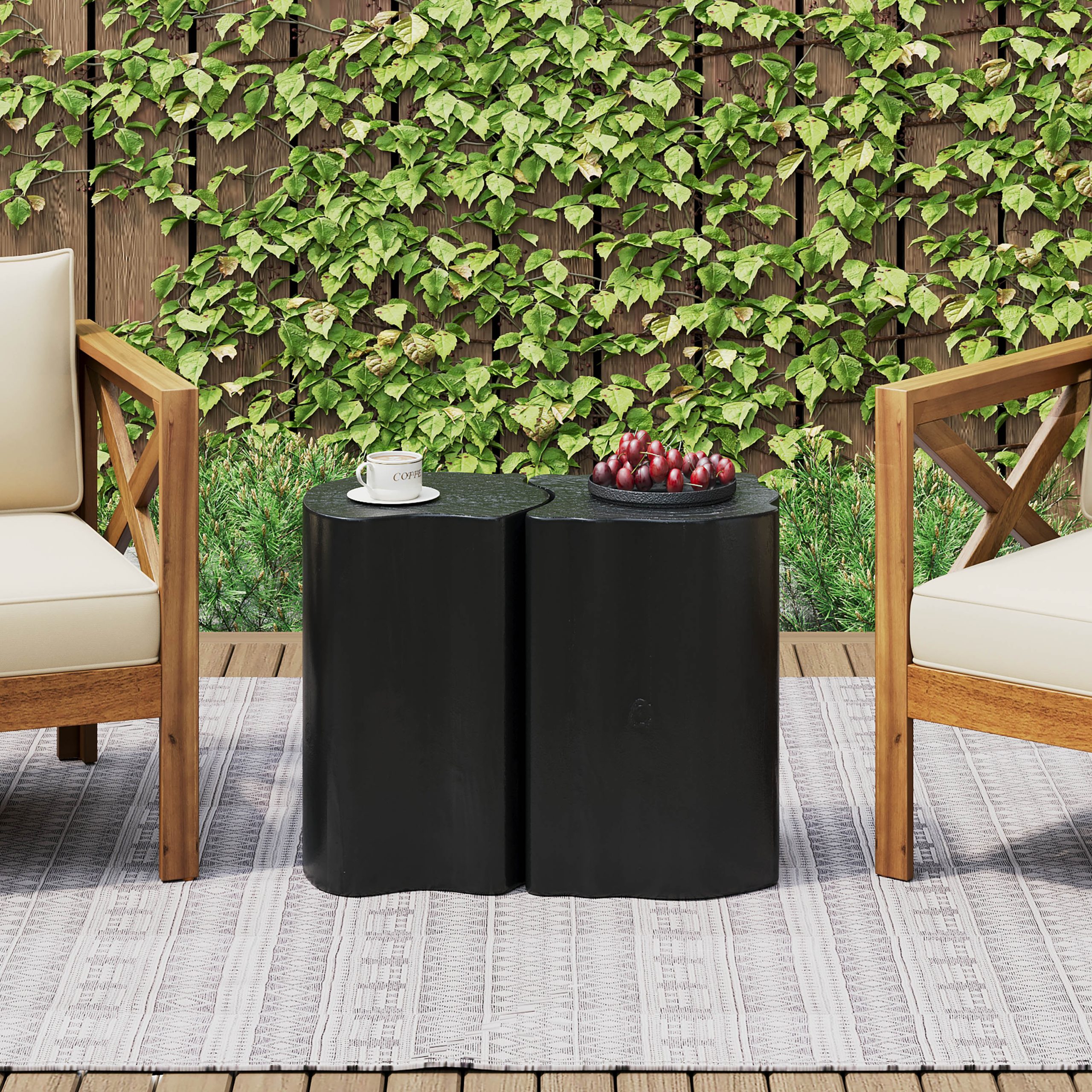2-in-1 Irregular MGO End Table, Split Design, Small Space Friendly,Indoor Outdoor Use,Black Color - Image 3