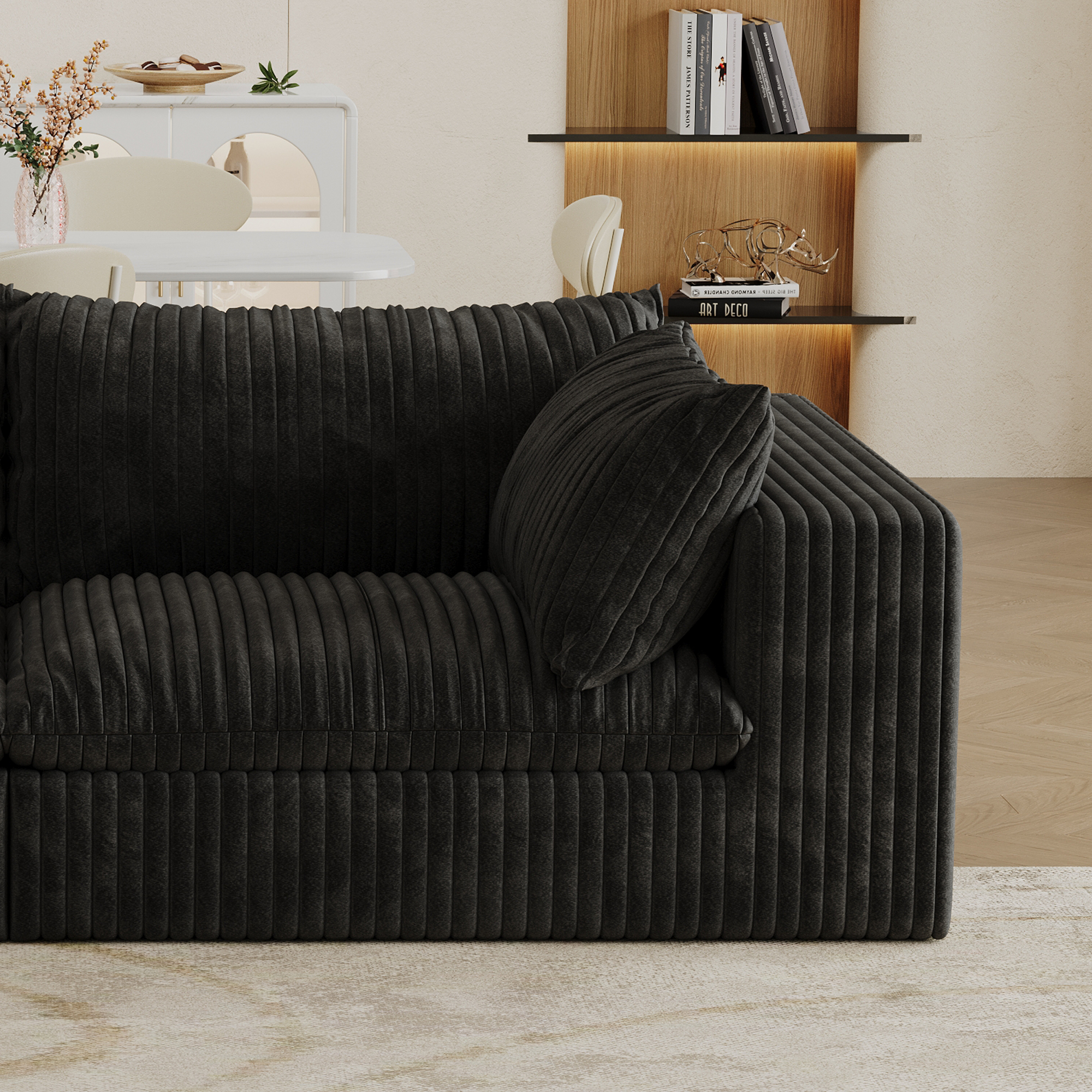 Cloud Sofa,Corduroy Fabric,Deep Seat Couches,Double-layer design,Removable Cushion,No Assembly, DIY Combination for Living room, Bedroom,Conference room ,Apartment,Black - Image 2
