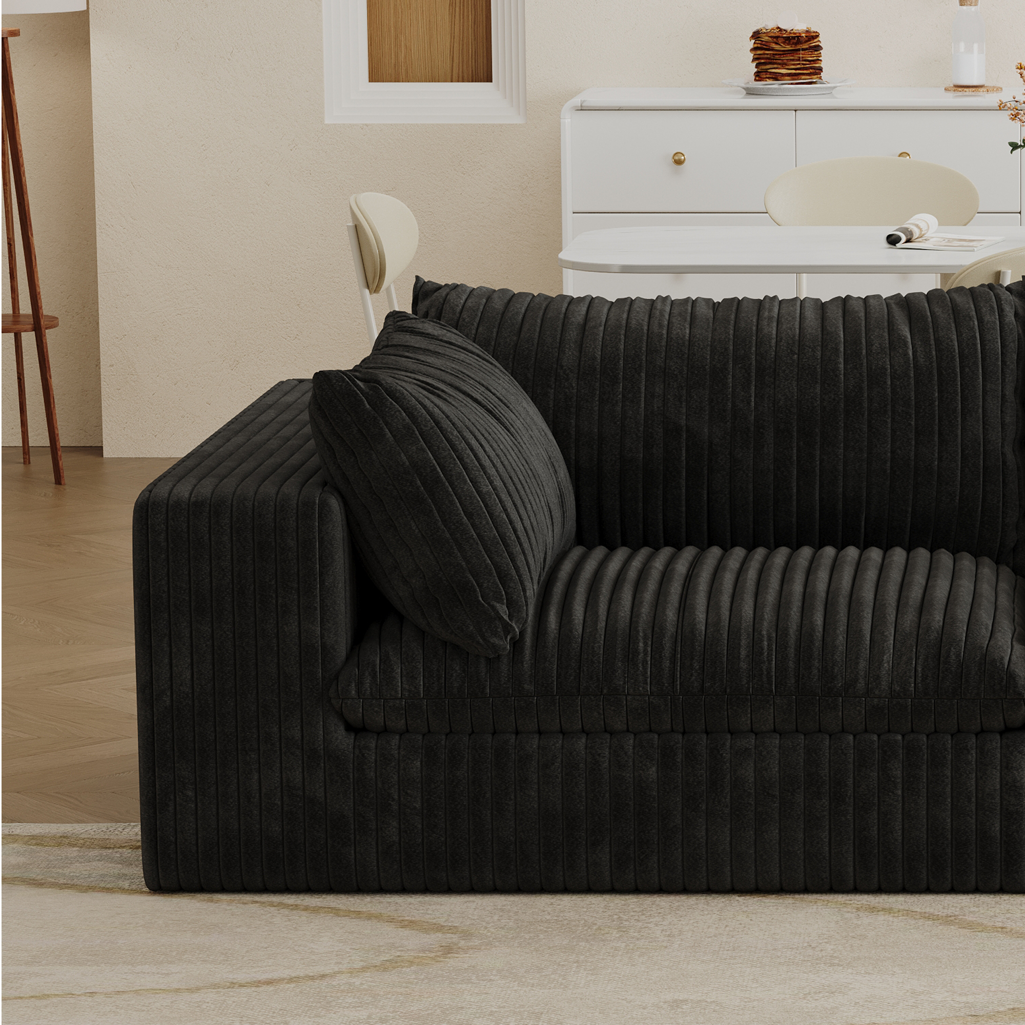 Cloud Sofa,Corduroy Fabric,Deep Seat Couches,Double-layer design,Removable Cushion,No Assembly, DIY Combination for Living room, Bedroom,Conference room ,Apartment,Black - Image 1