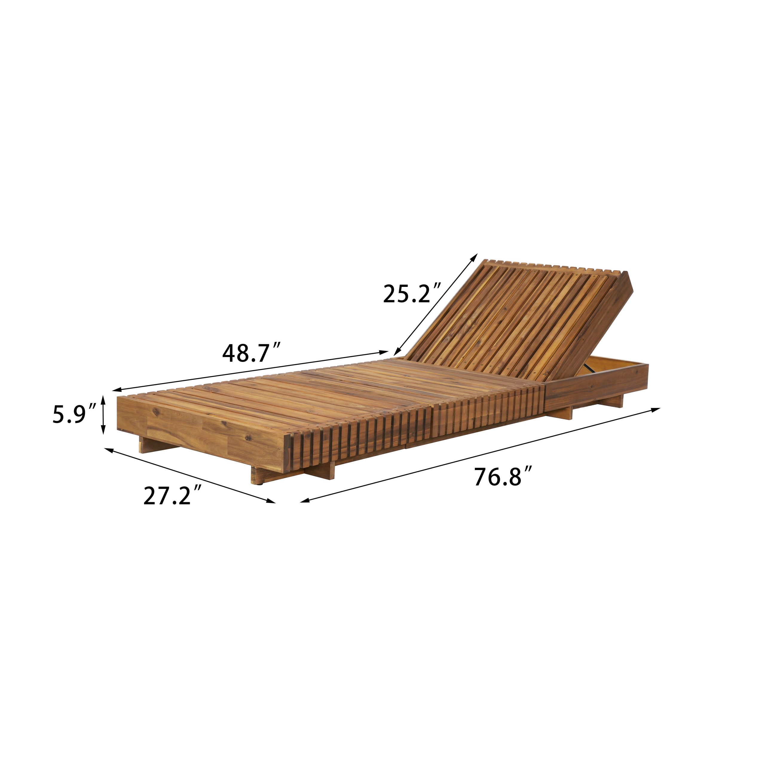 Lounge chaise Set, Acacia solid wood with LOUNGE CUSHION (Cream+TRIPLE FOLDS) - Matching Dark Grey Version Available - Image 2