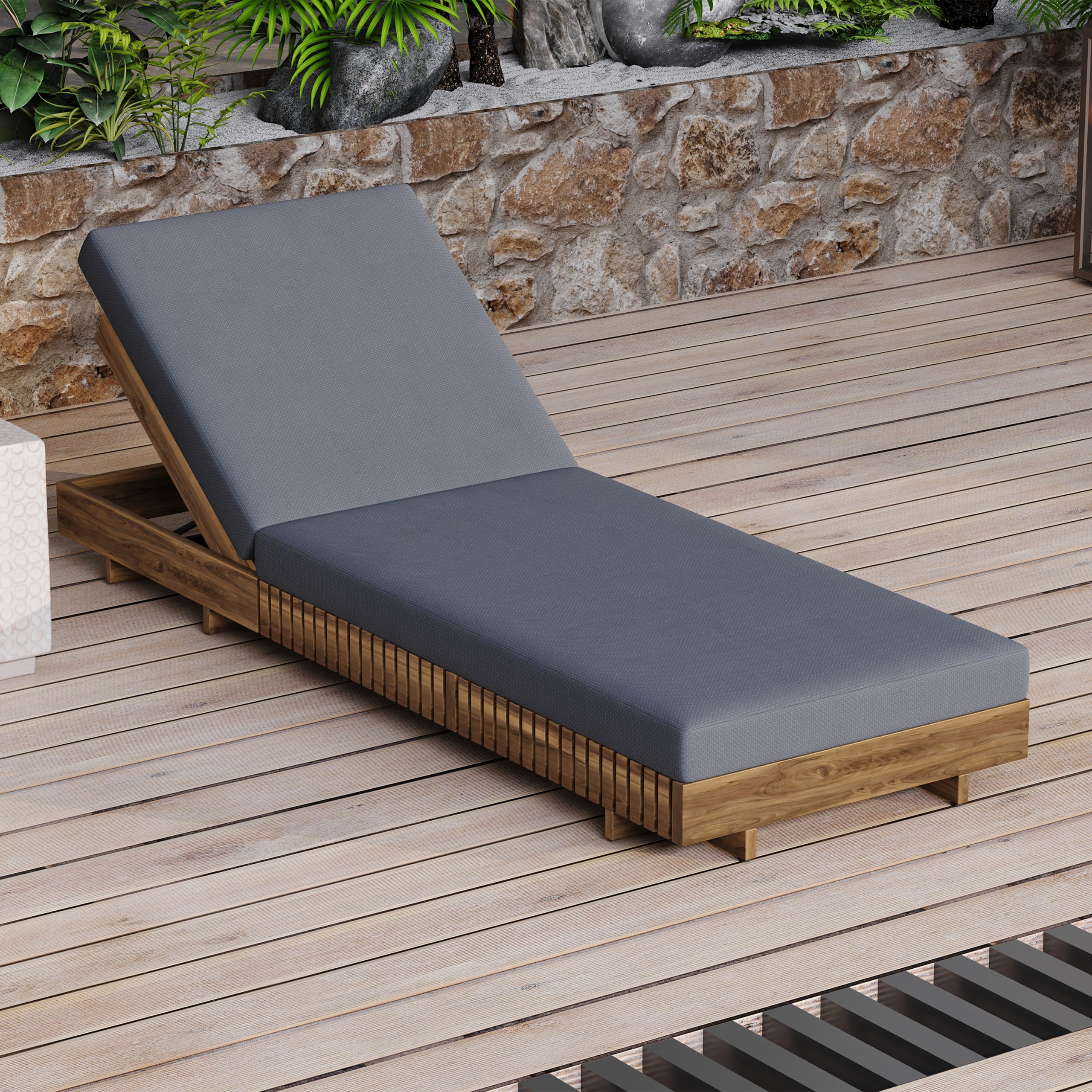Lounge chaise Set, Acacia solid wood with LOUNGE CUSHION (Dark Grey) - Matching Cream Version Available - Image 6