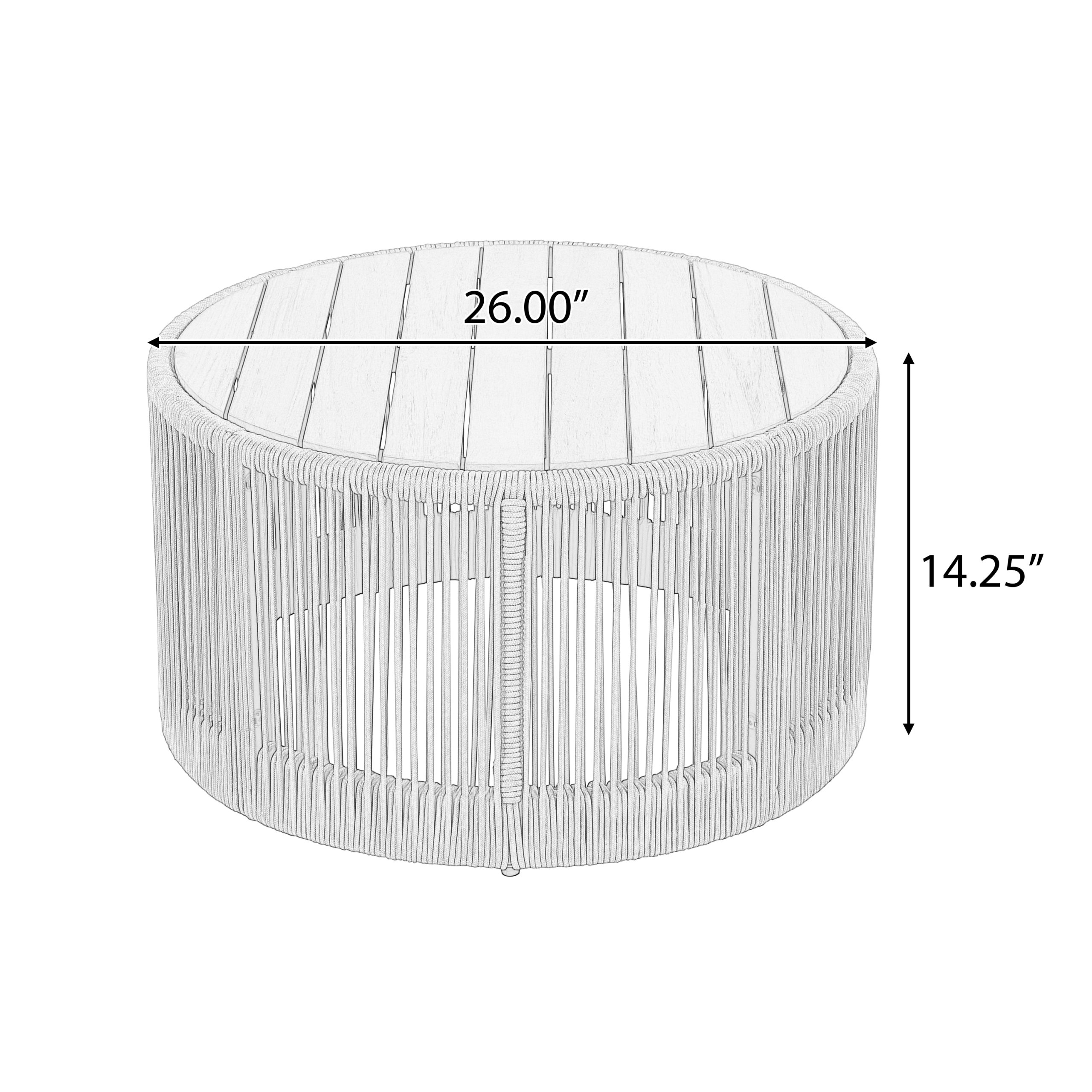 Outdoor Rattan rope & Acacia Wood Coffee Table - Patio Balcony Furniture for Garden, Yard, Balcony - Weather Resistant (Rope Grey, Natural Iron) - Image 3