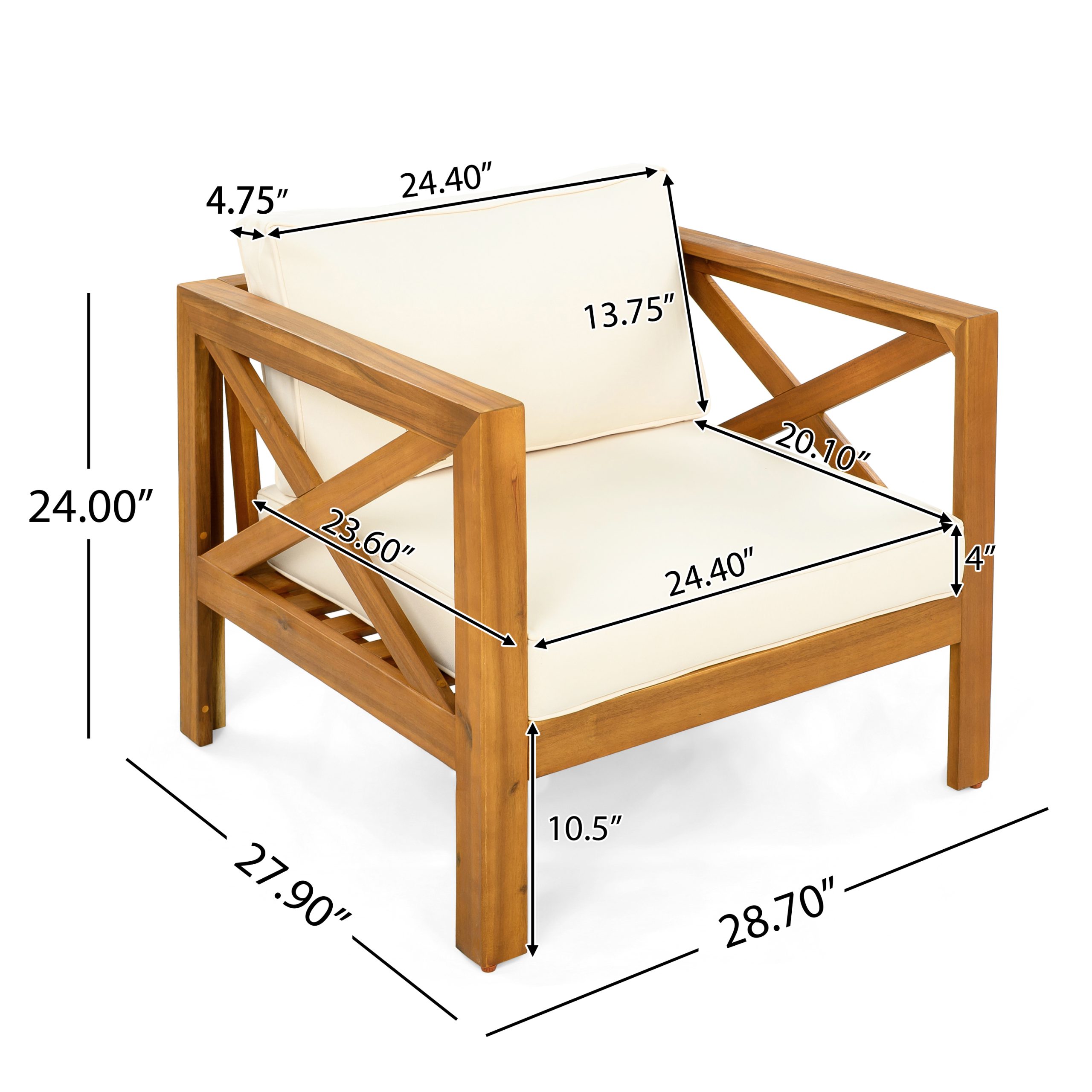 Patio Conversation Set, Outdoor Wood Leisure Seat(Set of 2),Armchair with Cushions,Selma Acacia Wood End Table ,Teak Finish,Beige cushion - Image 2