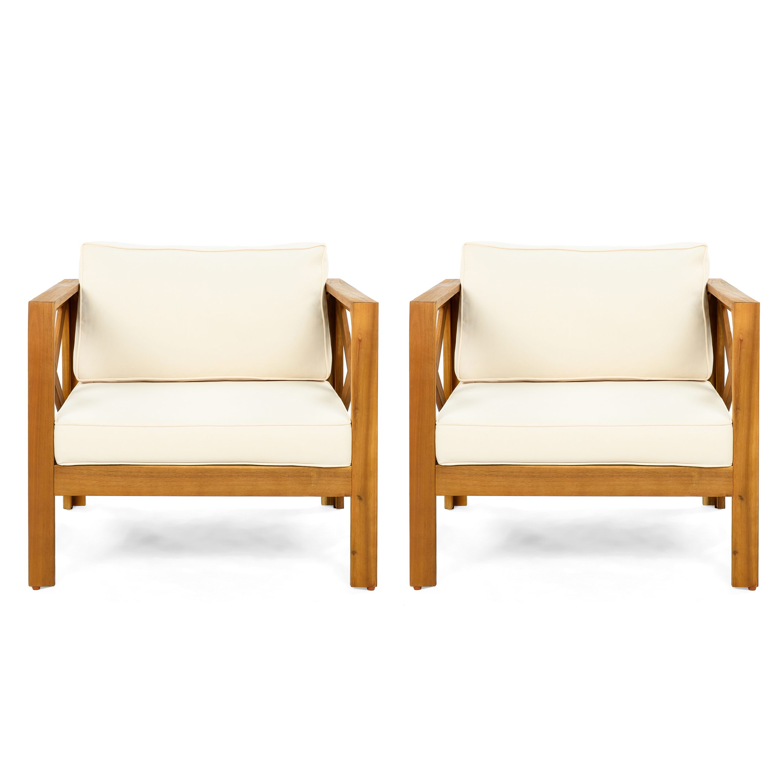 Patio Conversation Set, Outdoor Wood Leisure Seat(Set of 2),Armchair with Cushions,Selma Acacia Wood End Table ,Teak Finish,Beige cushion - Image 5