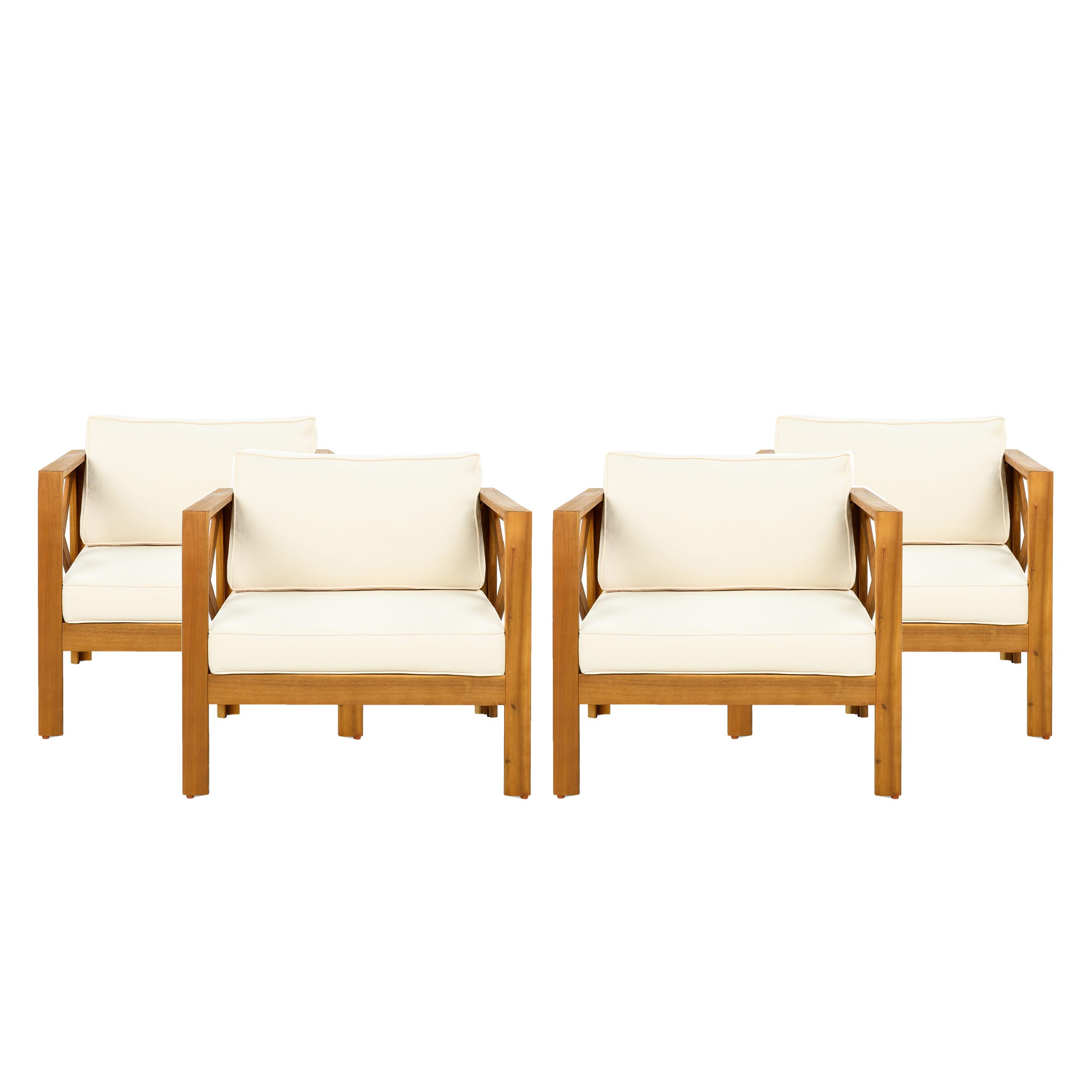 Patio Conversation Set, Outdoor Wood Leisure Seat(Set of 2),Armchair with Cushions,Selma Acacia Wood End Table ,Teak Finish,Beige cushion - Image 6