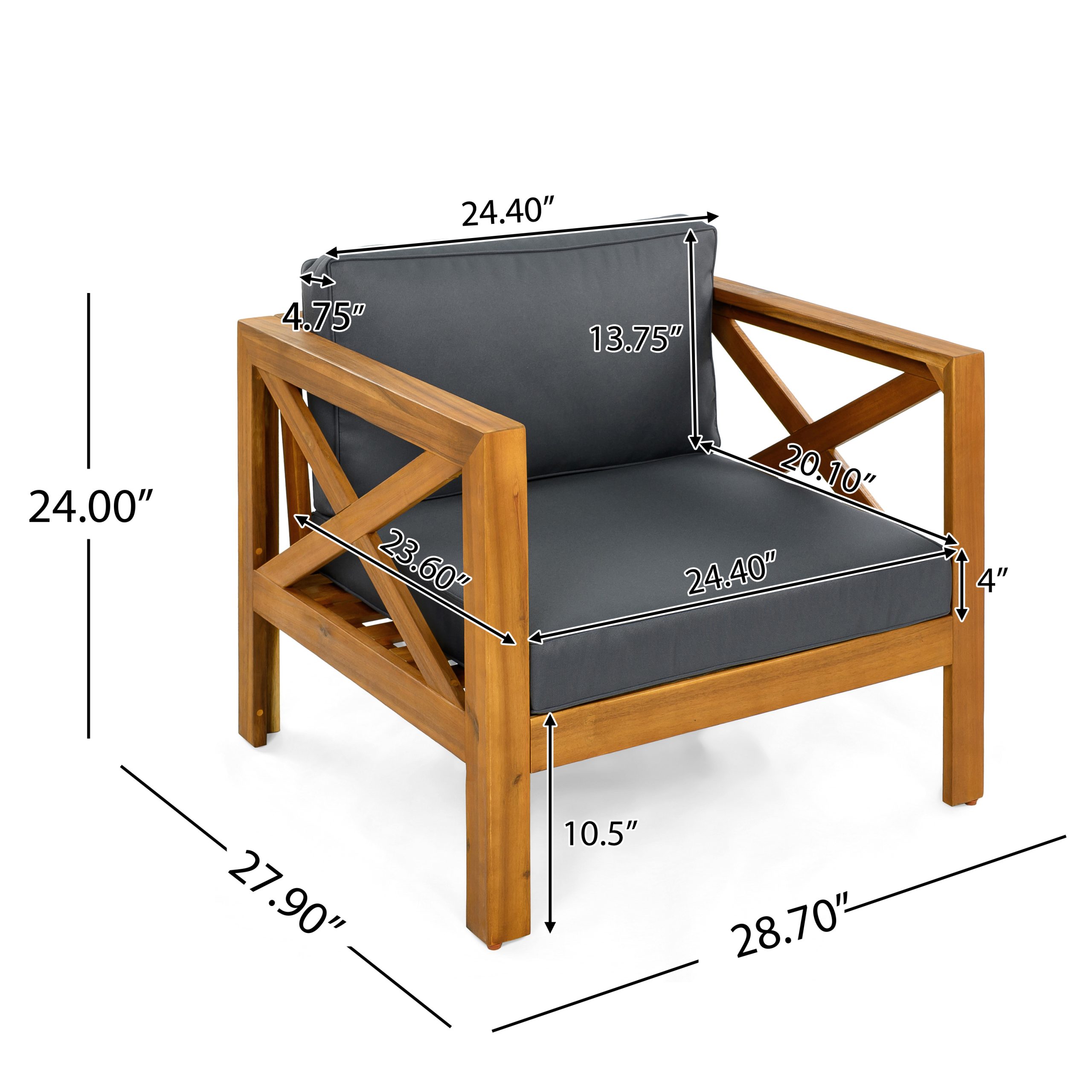 Patio Conversation Set, Outdoor Wood Leisure Seat(Set of 2),Armchair with Cushions,Acacia Wood Patio Side Table,for Backyard, Lawn, Balcony,Teak Finish,Dark Grey cushion - Image 2