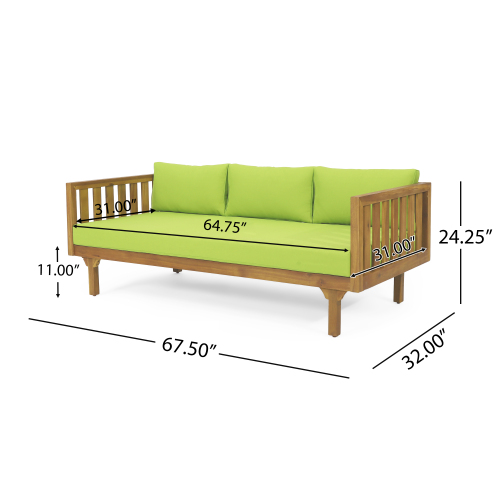 Acacia Wood Patio Furniture Set,Outdoor 3 Seater Daybed(with Water Resistant Thick Cushions)and Round Coffee Table, Green Cushion - Image 2