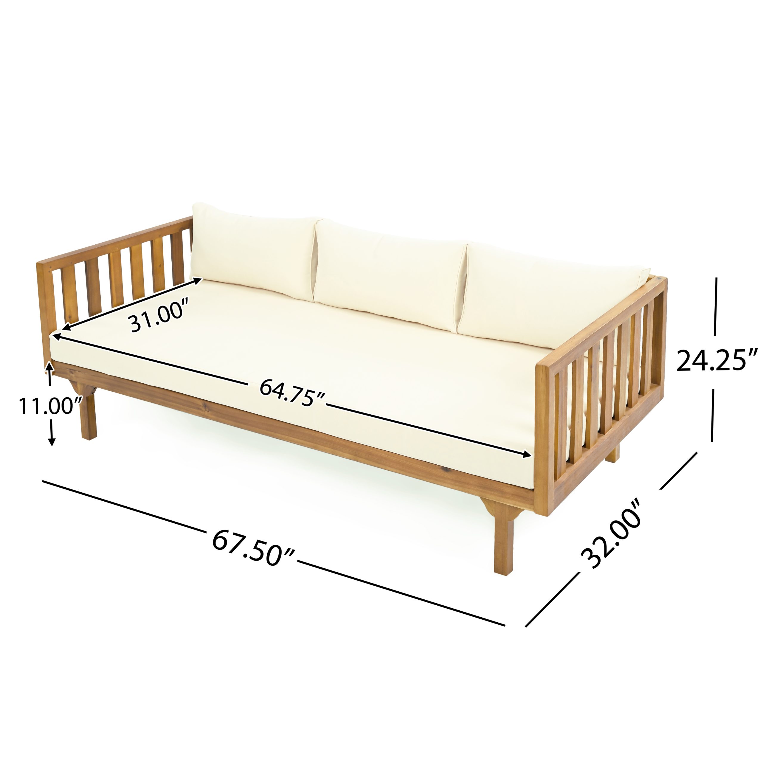 Acacia Wood Patio Furniture Set,Outdoor 3 Seater Daybed(with Water Resistant Thick Cushions)and Round Coffee Table, Beige Cushion - Image 2