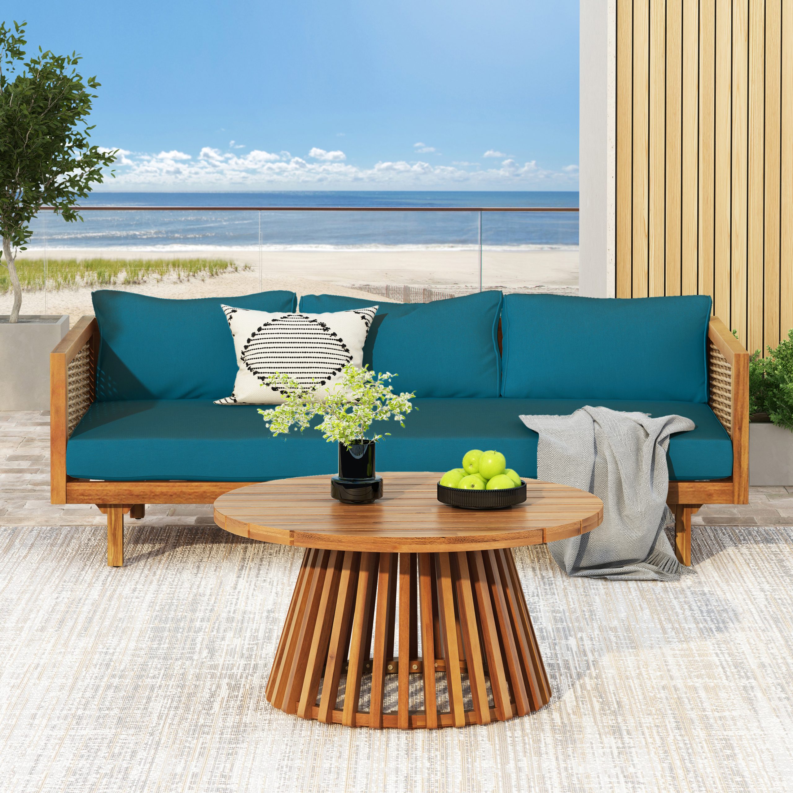 Wicker Patio Furniture Set Outdoor Rattan Sectional Sets Conversation Set - Weather-Resistant, for Garden, Patio & Deck(with Water Resistant Thick Dark Teal Cushions) - Image 4