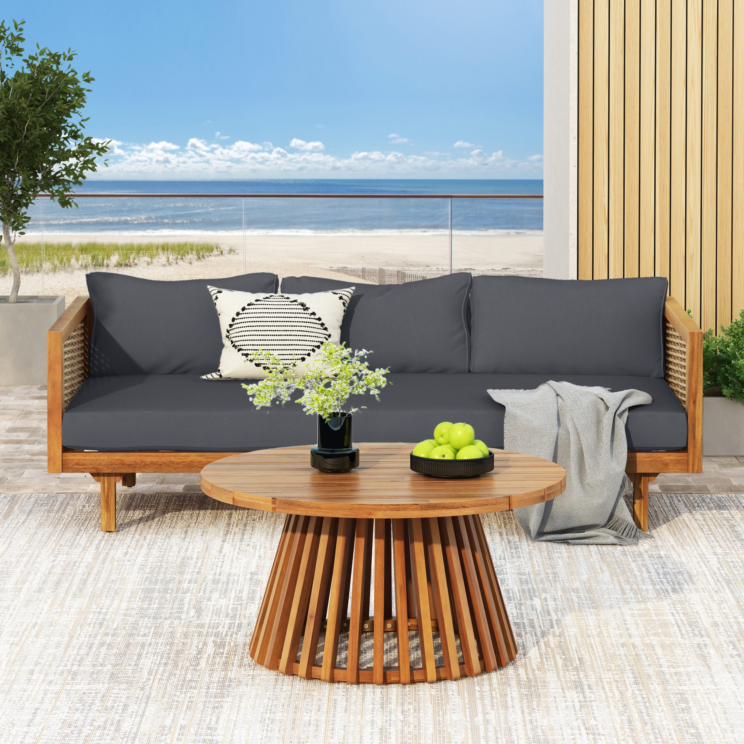 Wicker Patio Furniture Set Outdoor Rattan Sectional Sets Conversation Set - Weather-Resistant, for Garden, Patio & Deck(with Water Resistant Thick Dark Grey Cushions) - Image 4
